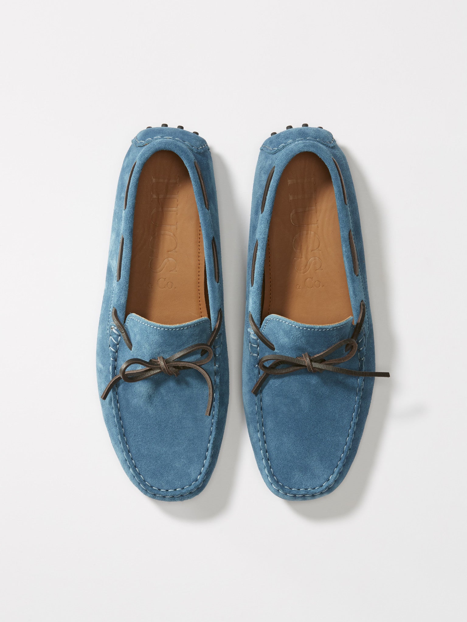 Geschnürte Driving Loafers, petrolblaues Wildleder