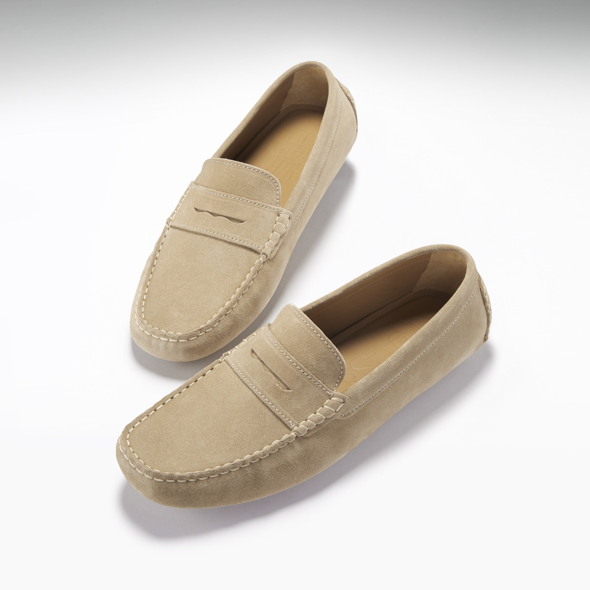 Penny Loafer Mokassins, taupefarbenes Veloursleder