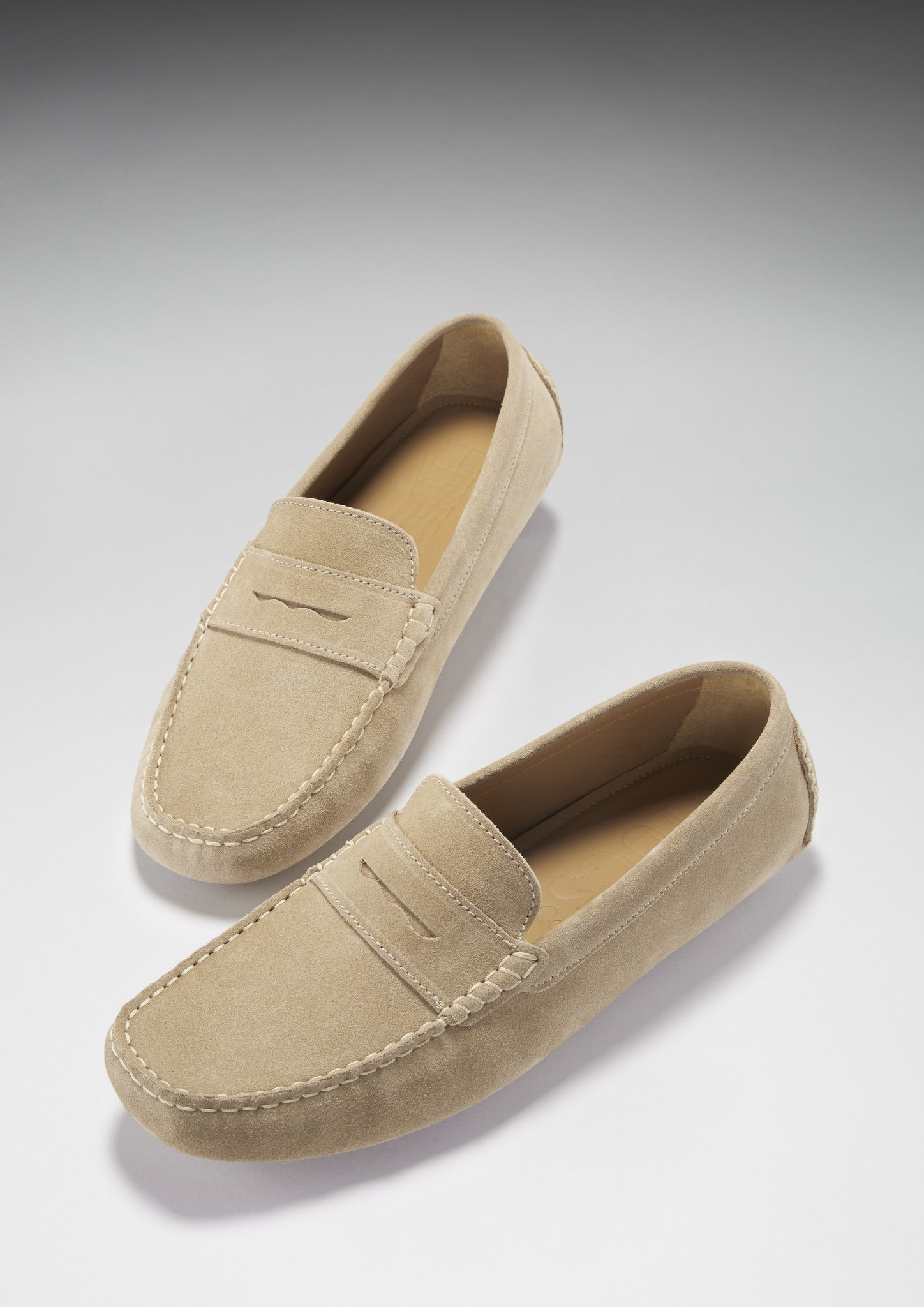 Penny Loafer Mokassins, taupefarbenes Veloursleder