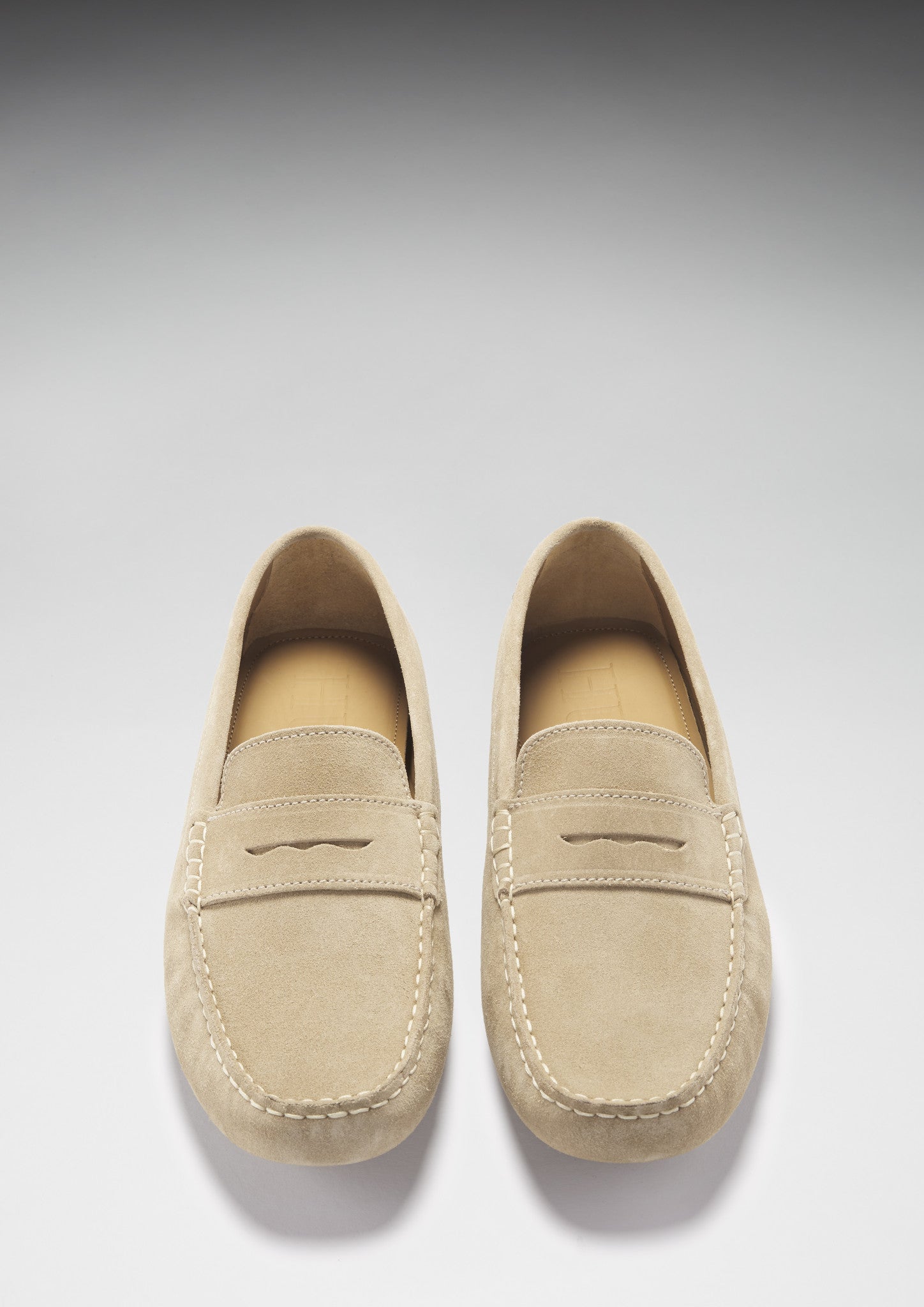 Penny Loafer Mokassins, taupefarbenes Veloursleder