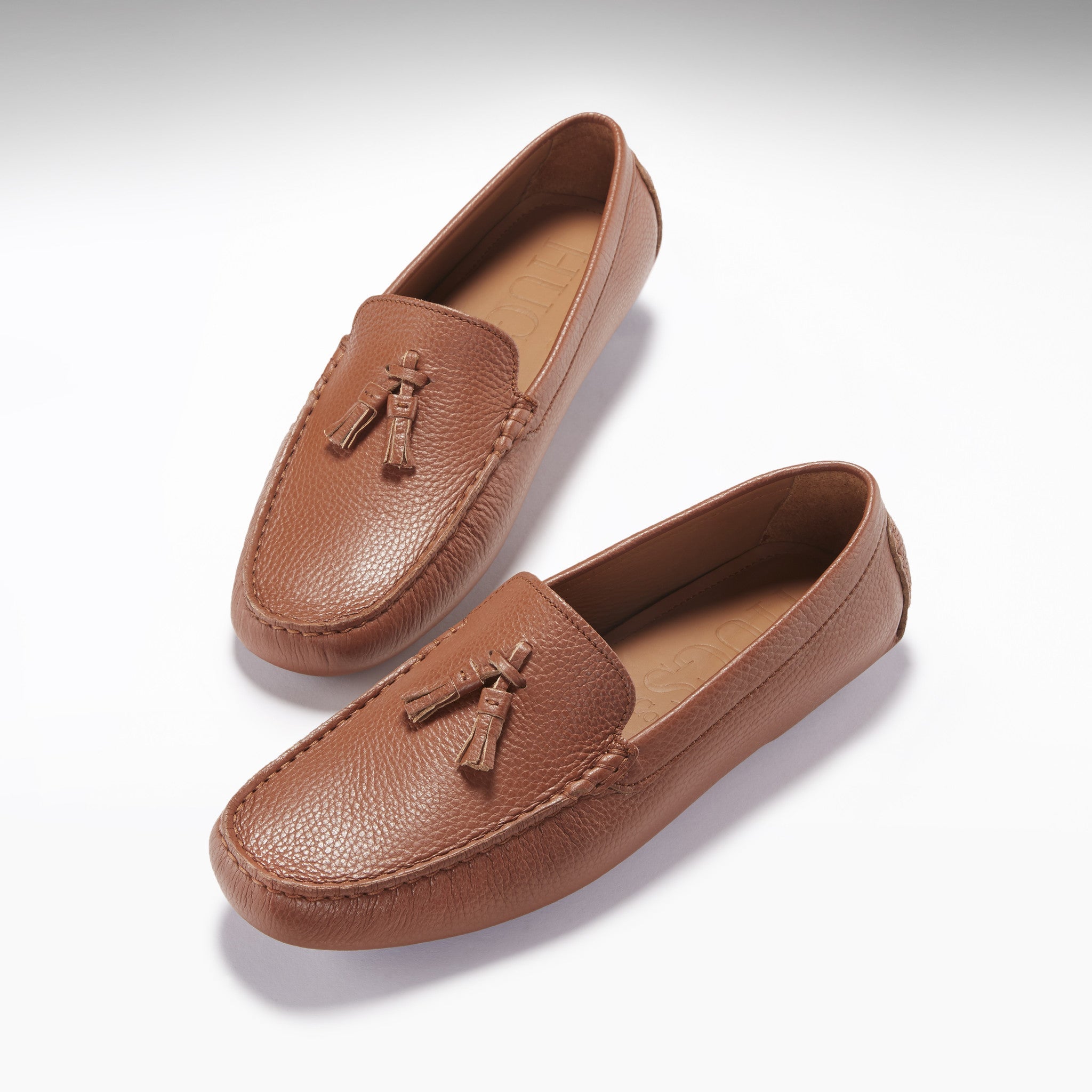 Quasten-Slipper, genarbtes Leder, Hellbraun