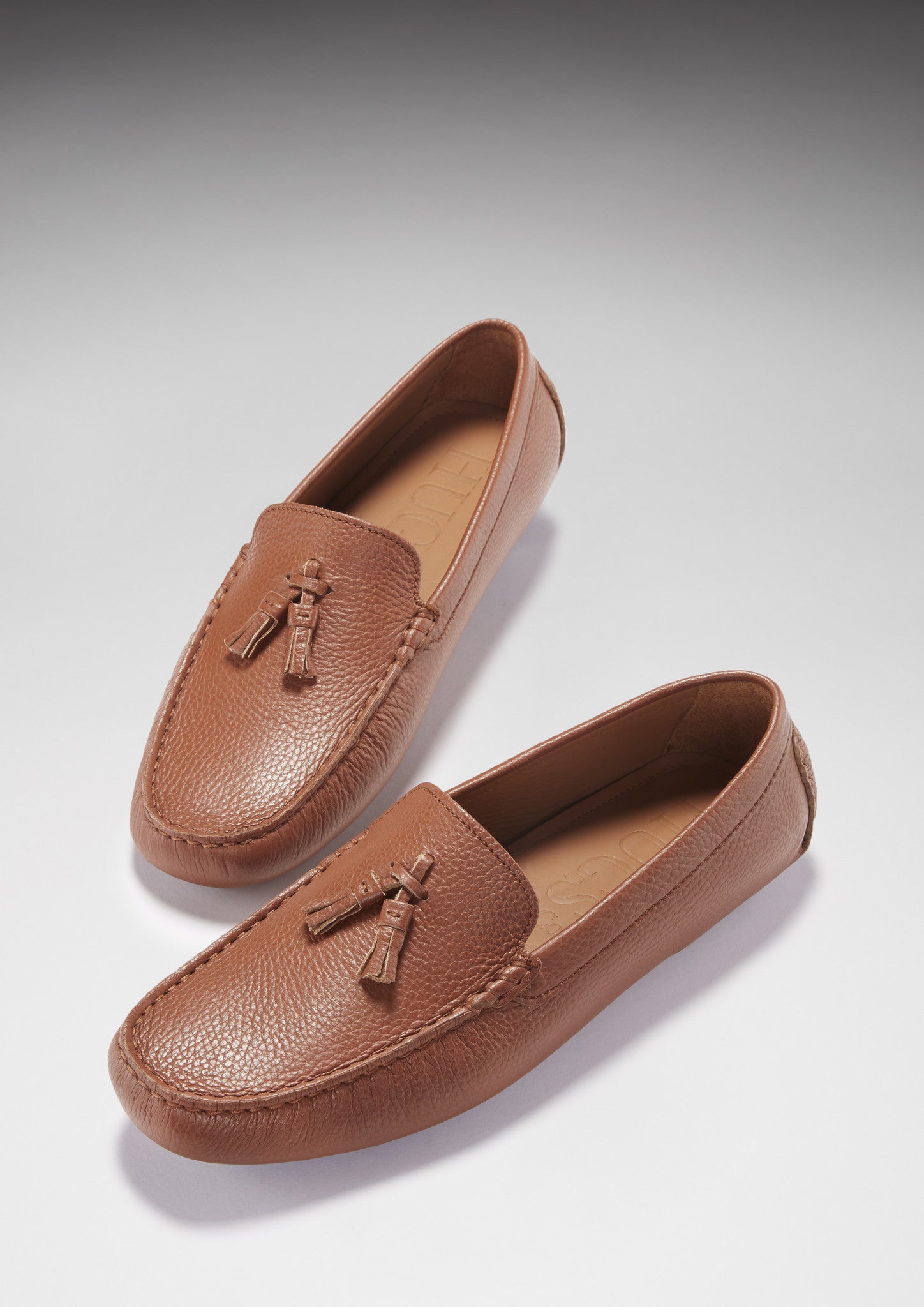 Quasten-Slipper, genarbtes Leder, Hellbraun
