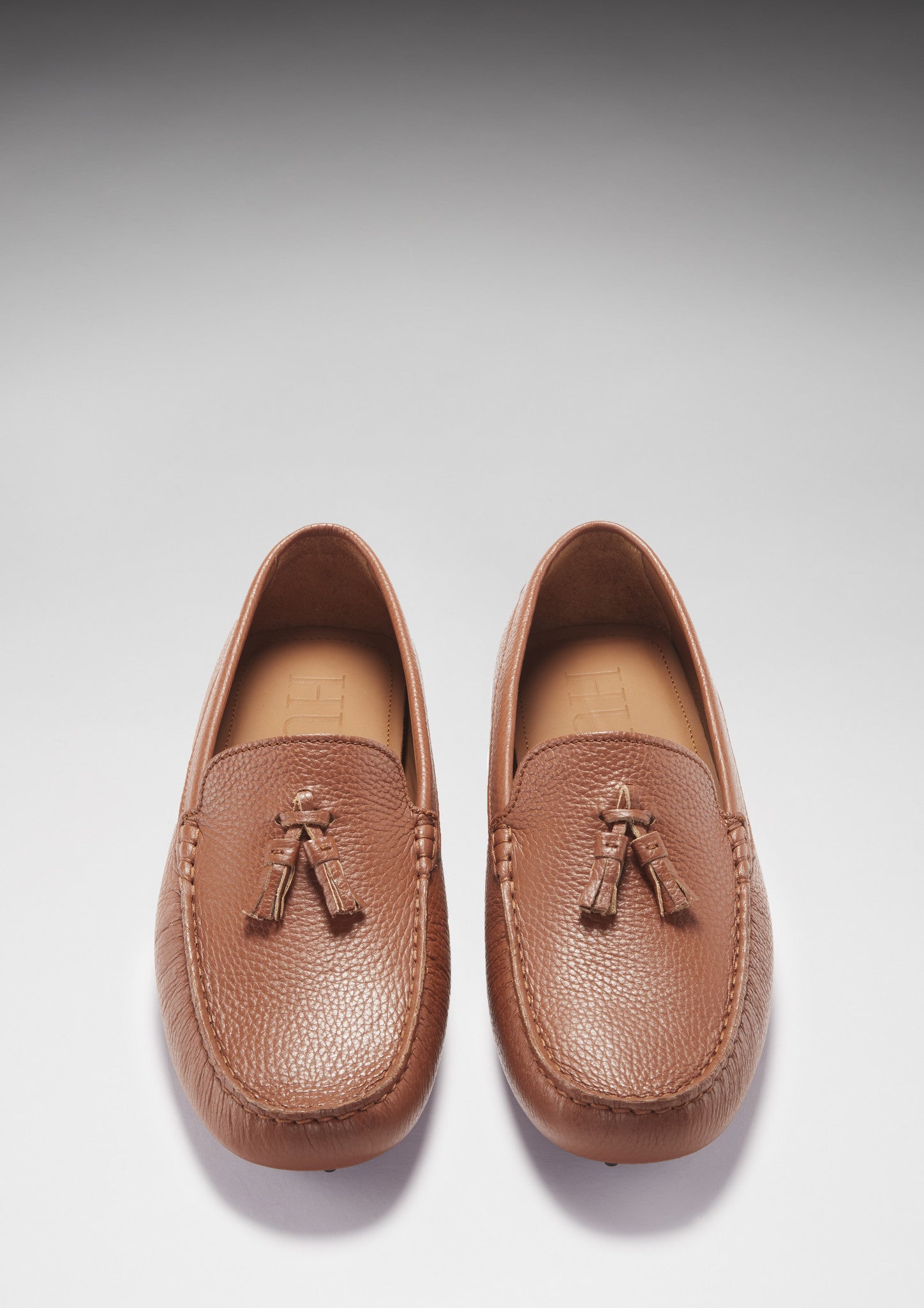 Quasten-Slipper, genarbtes Leder, Hellbraun