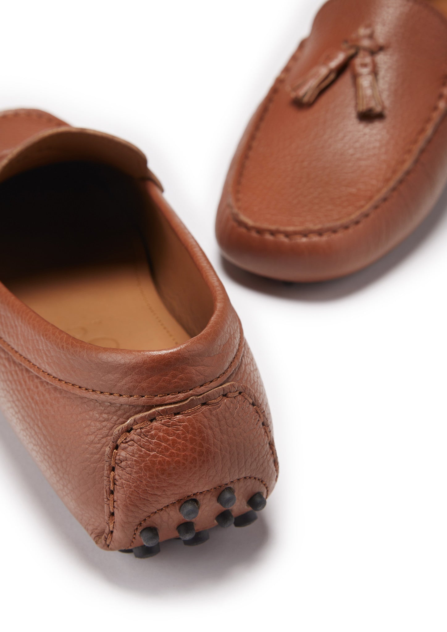 Quasten-Slipper, genarbtes Leder, Hellbraun