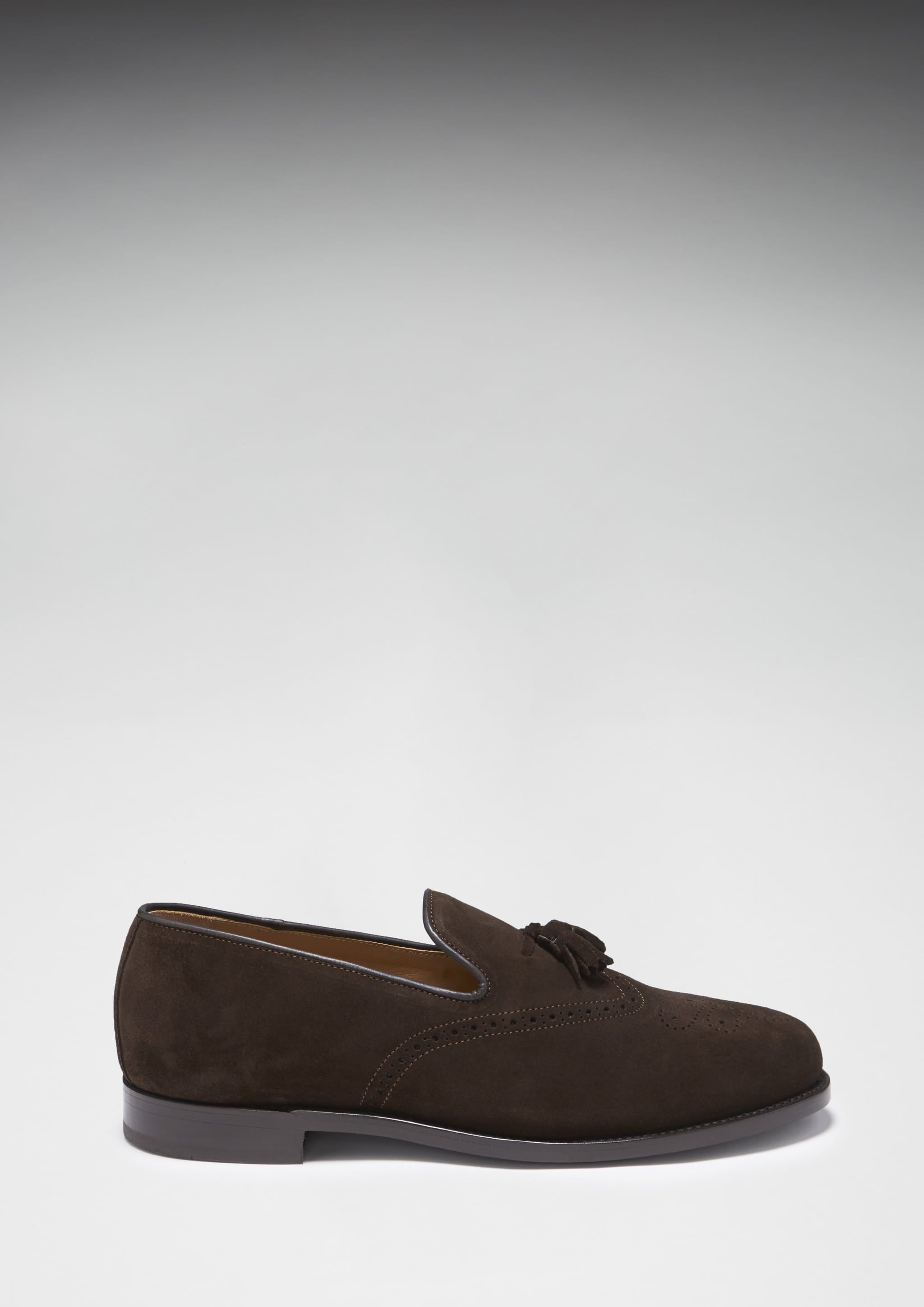 Braune Wildleder-Brogues mit Quasten, rahmengenähte Lederlaufsohle