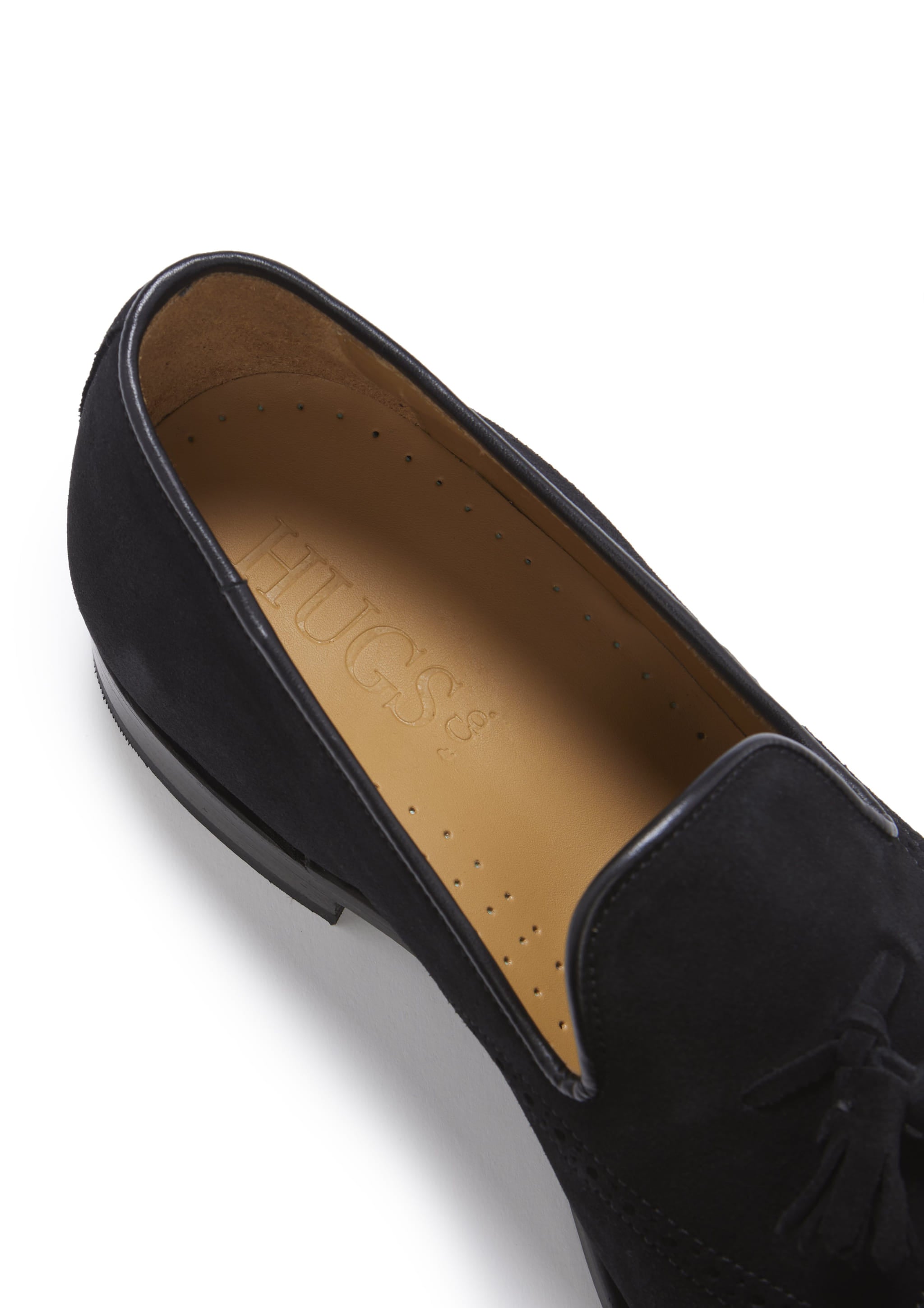 Schwarze Wildleder-Brogues mit Quasten, rahmengenähte Ledersohle