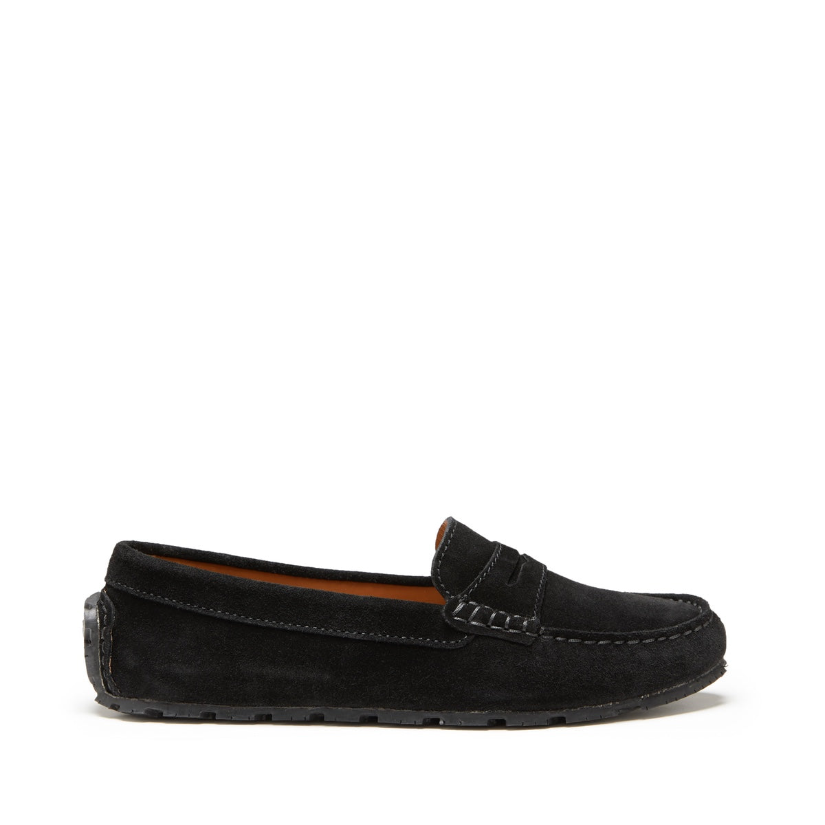 Damen-Pennyloafer mit Reifensohle, schwarzes Wildleder