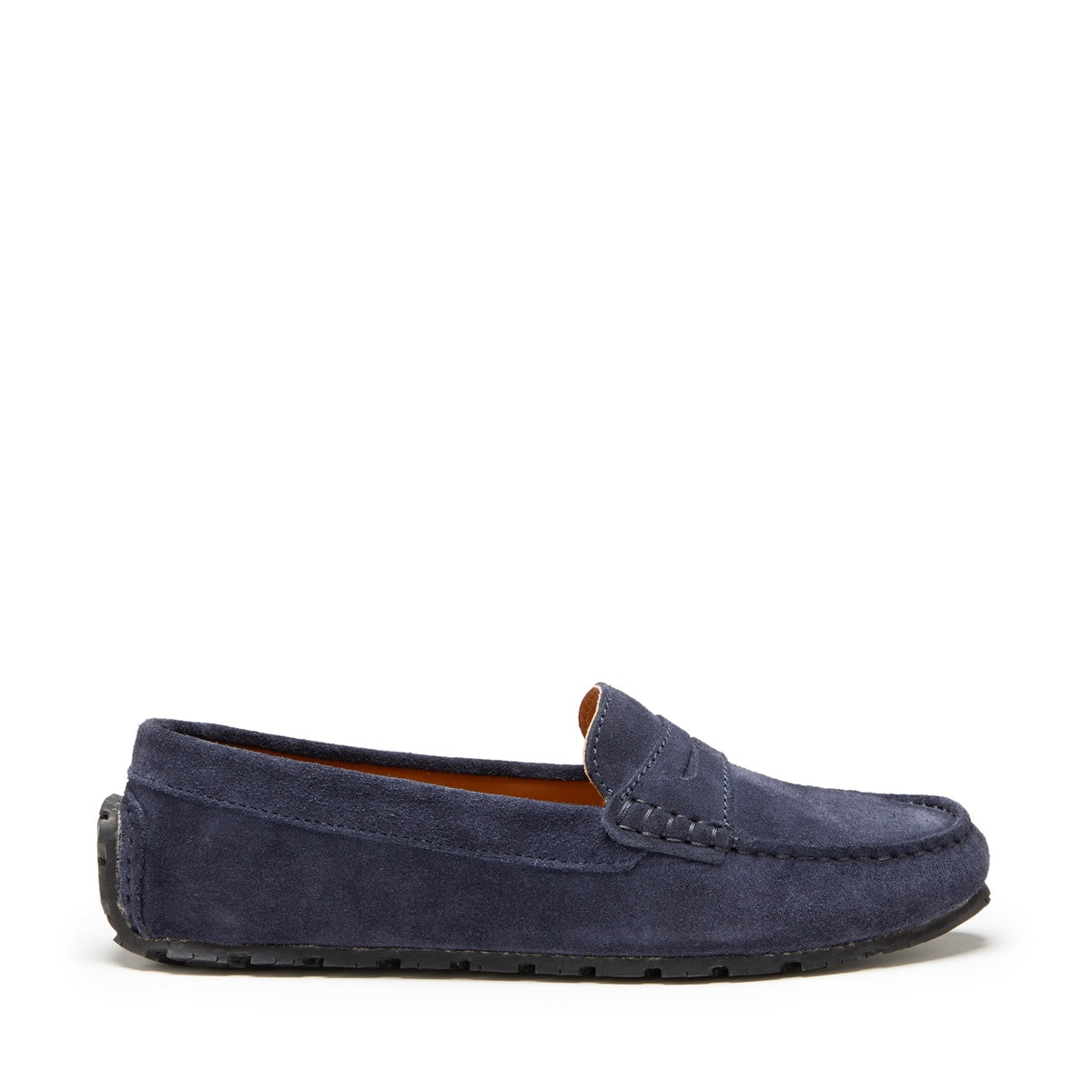 Damen-Pennyloafer mit Profilsohle, marineblaues Veloursleder
