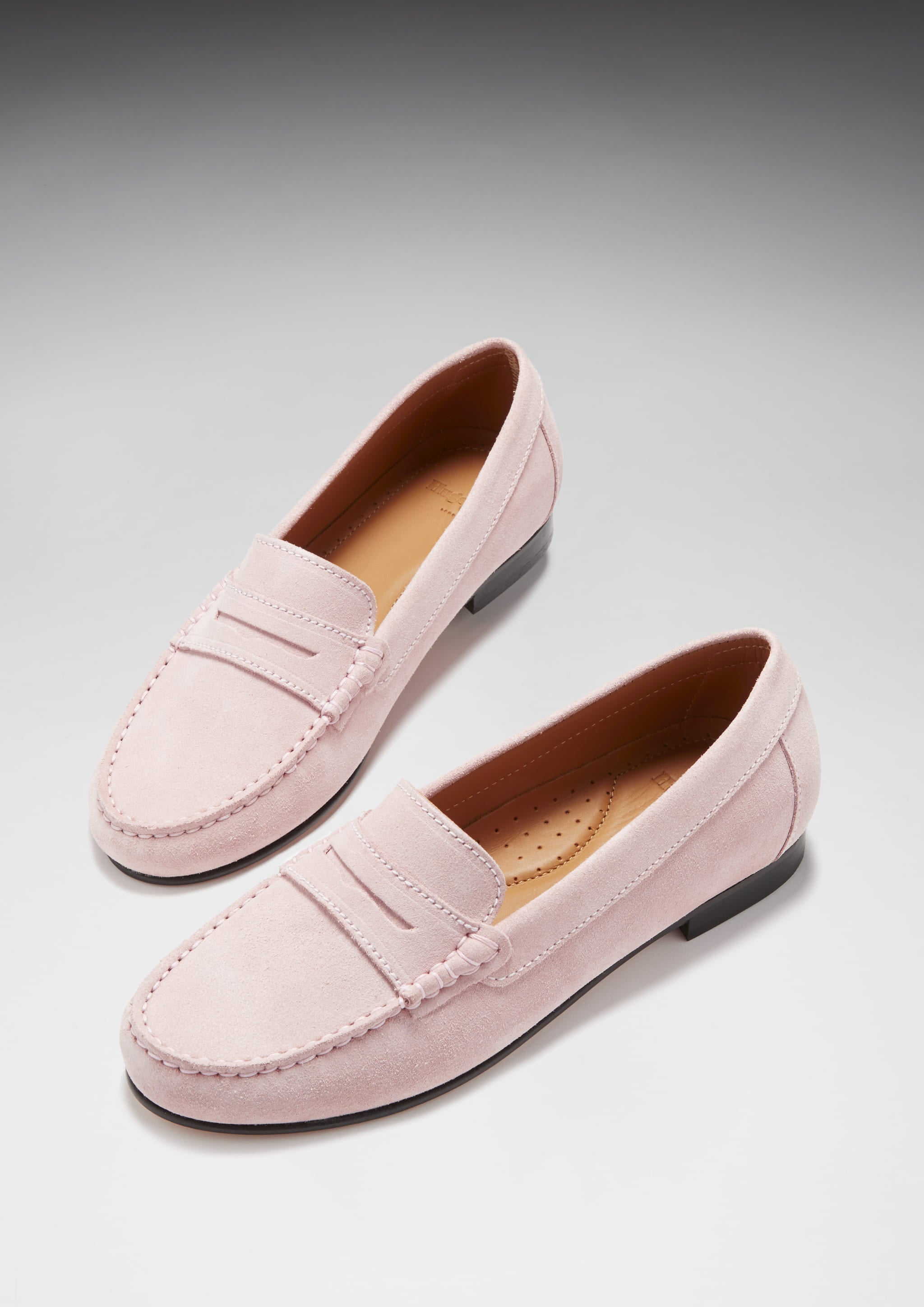 Damen Penny Loafers Leder Sohle, eisrosafarbenes Veloursleder