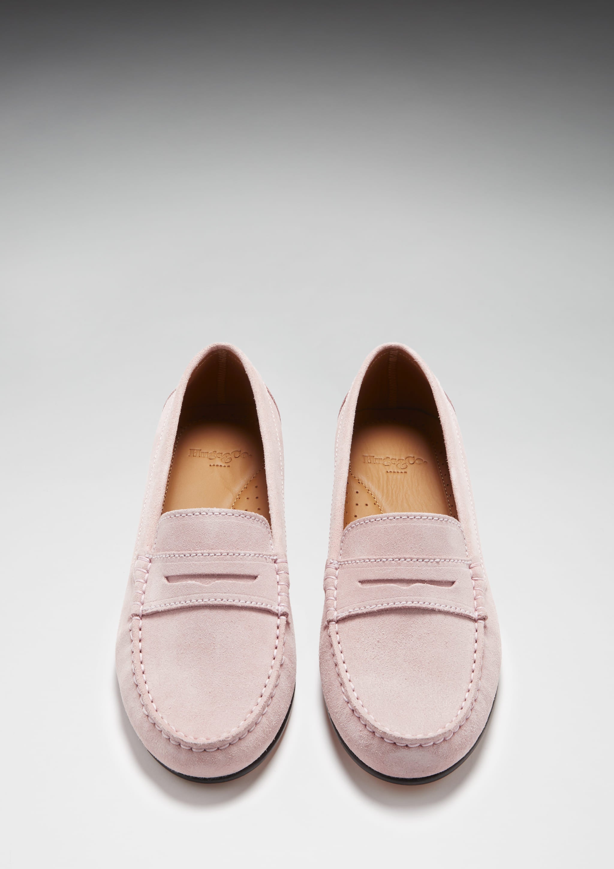 Damen Penny Loafers Leder Sohle, eisrosafarbenes Veloursleder