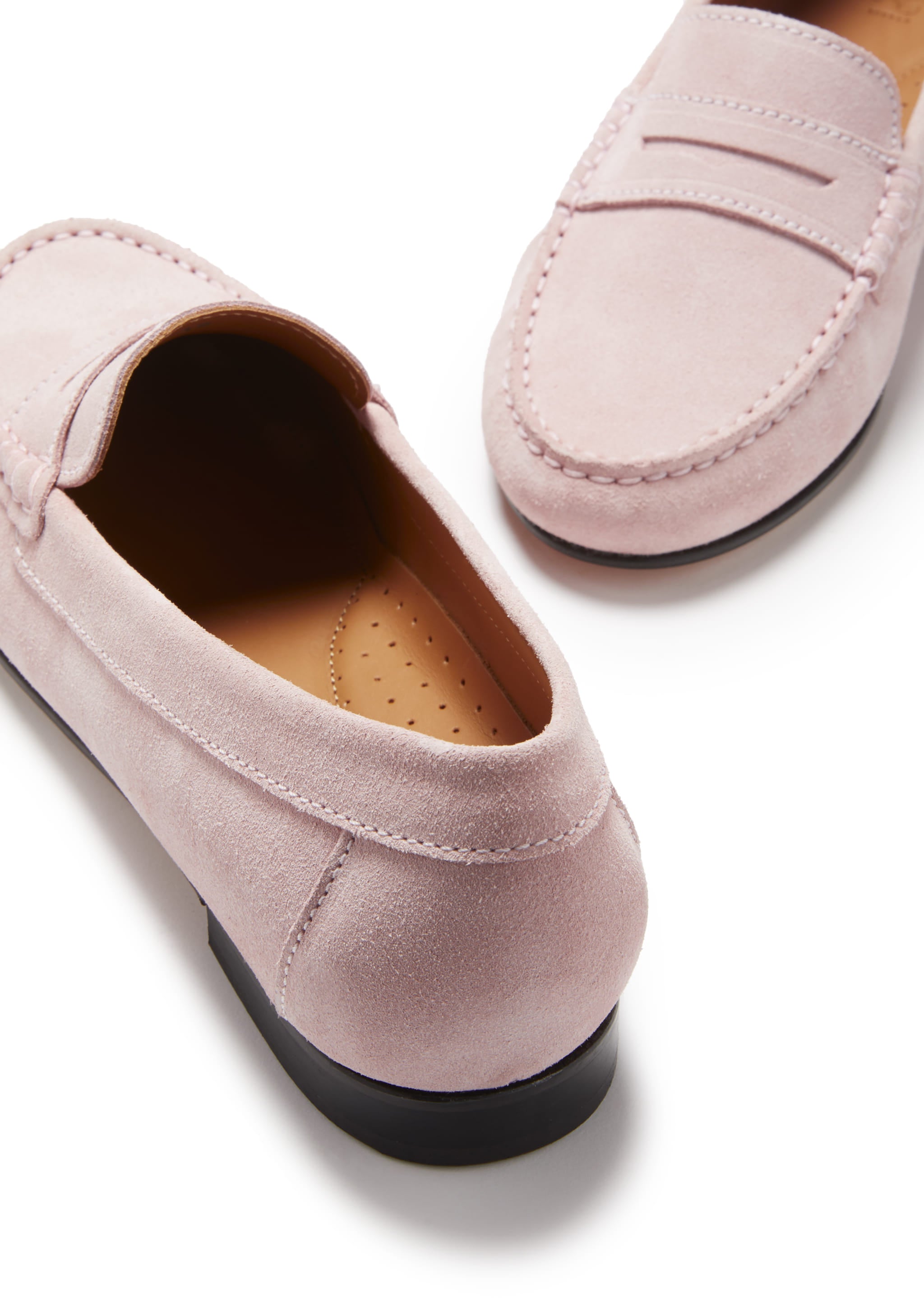Damen Penny Loafers Leder Sohle, eisrosafarbenes Veloursleder
