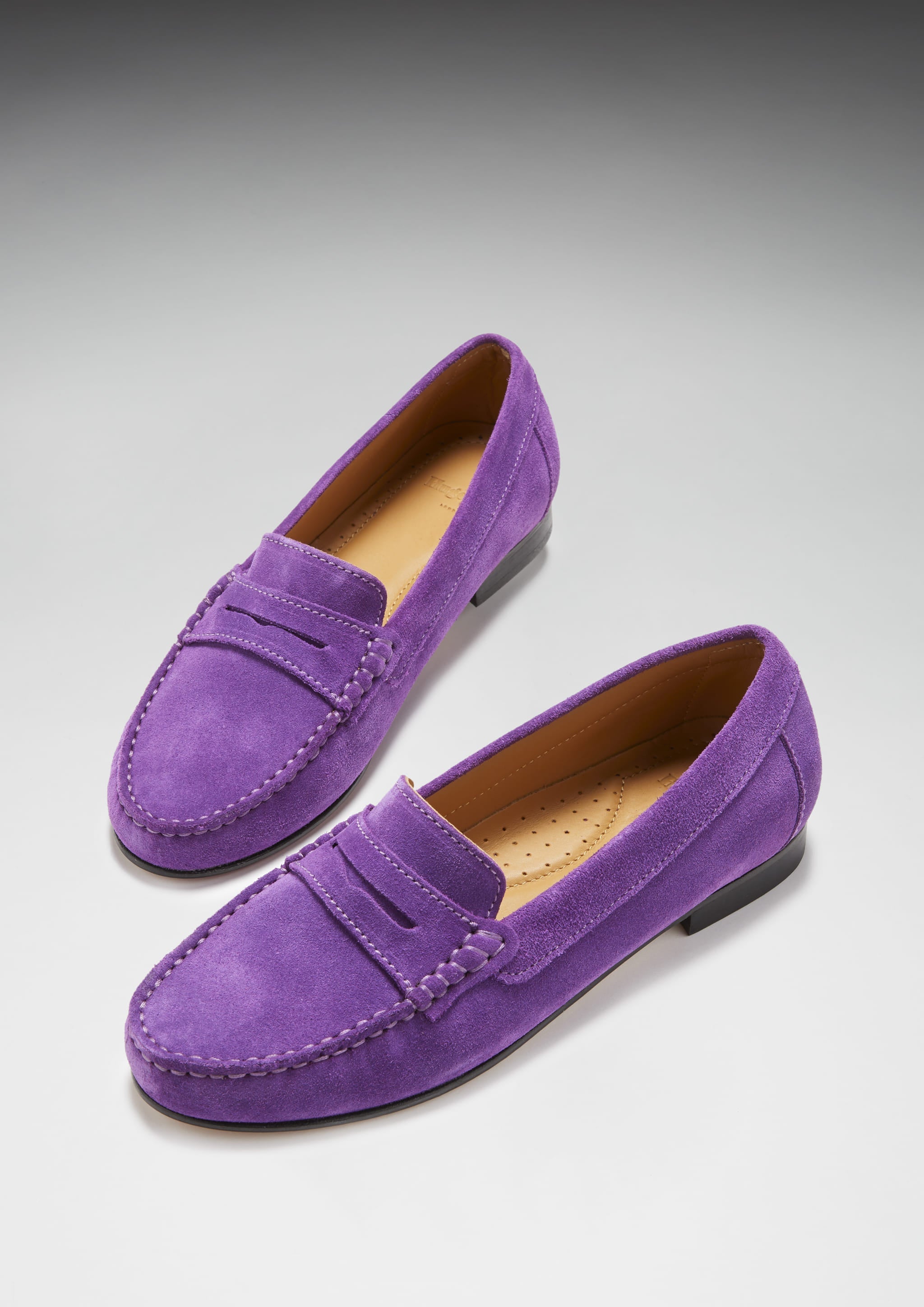 Damen Penny Loafers Leder Sohle, lila Wildleder