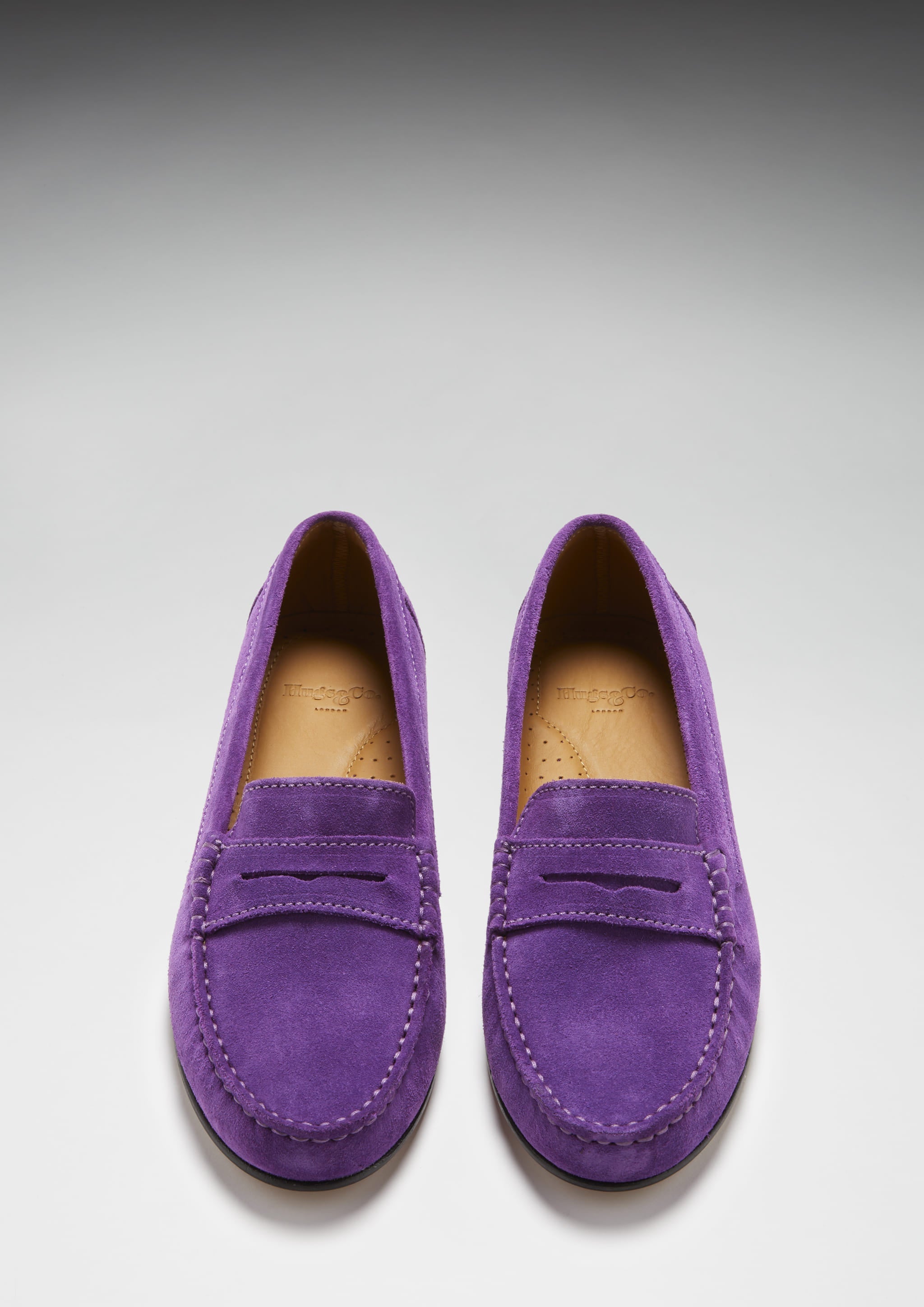 Damen Penny Loafers Leder Sohle, lila Wildleder