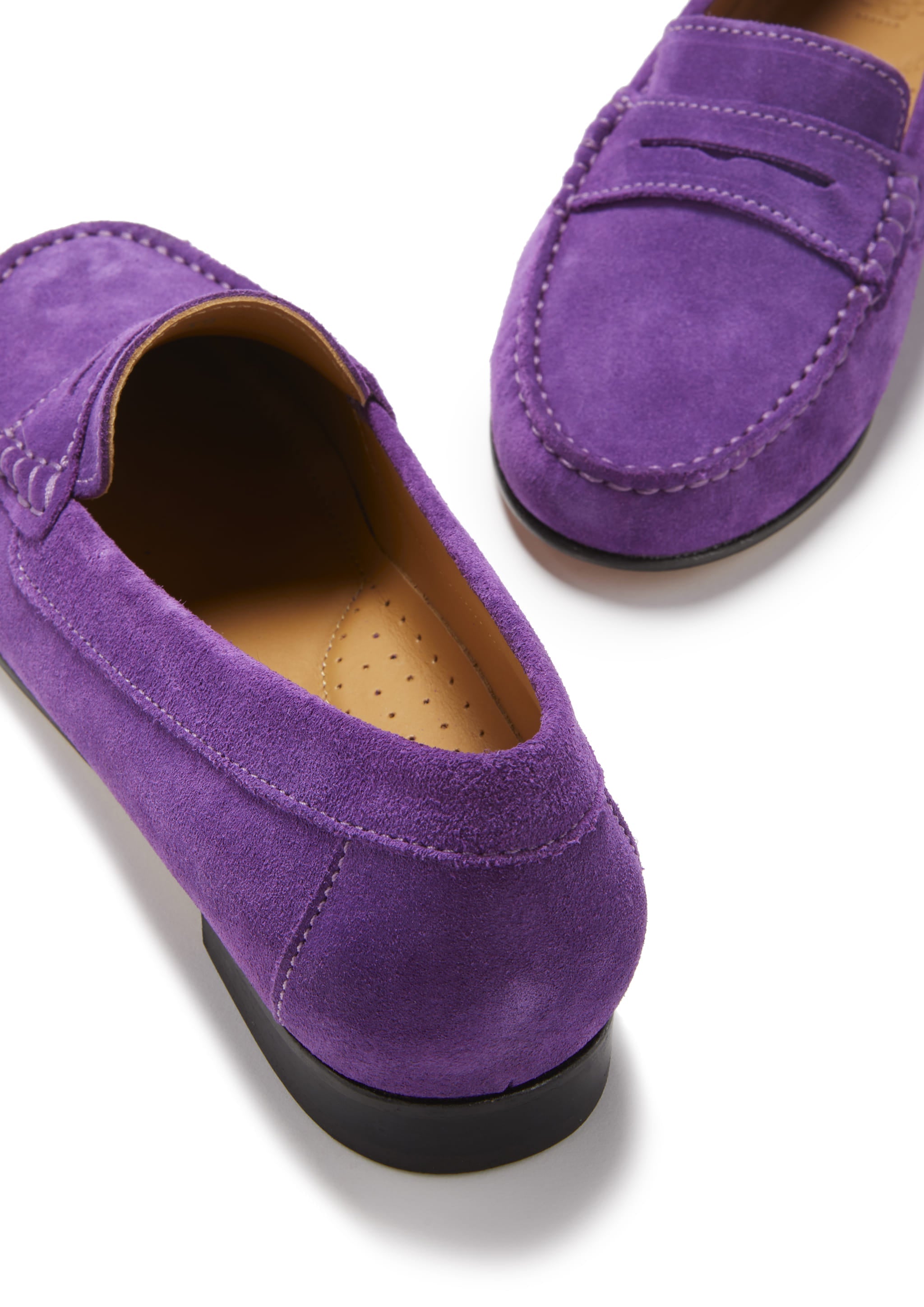 Damen Penny Loafers Leder Sohle, lila Wildleder