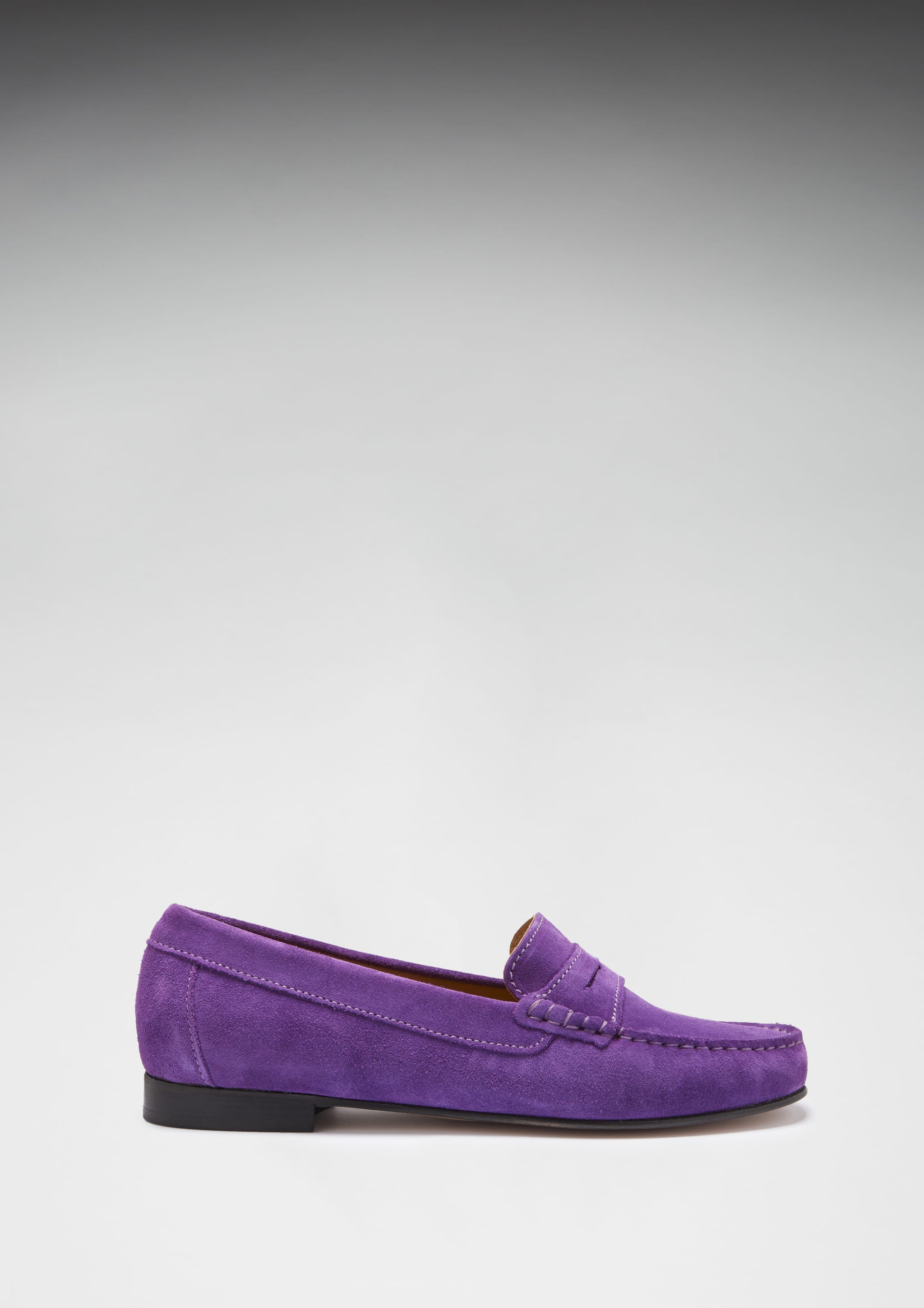 Damen Penny Loafers Leder Sohle, lila Wildleder