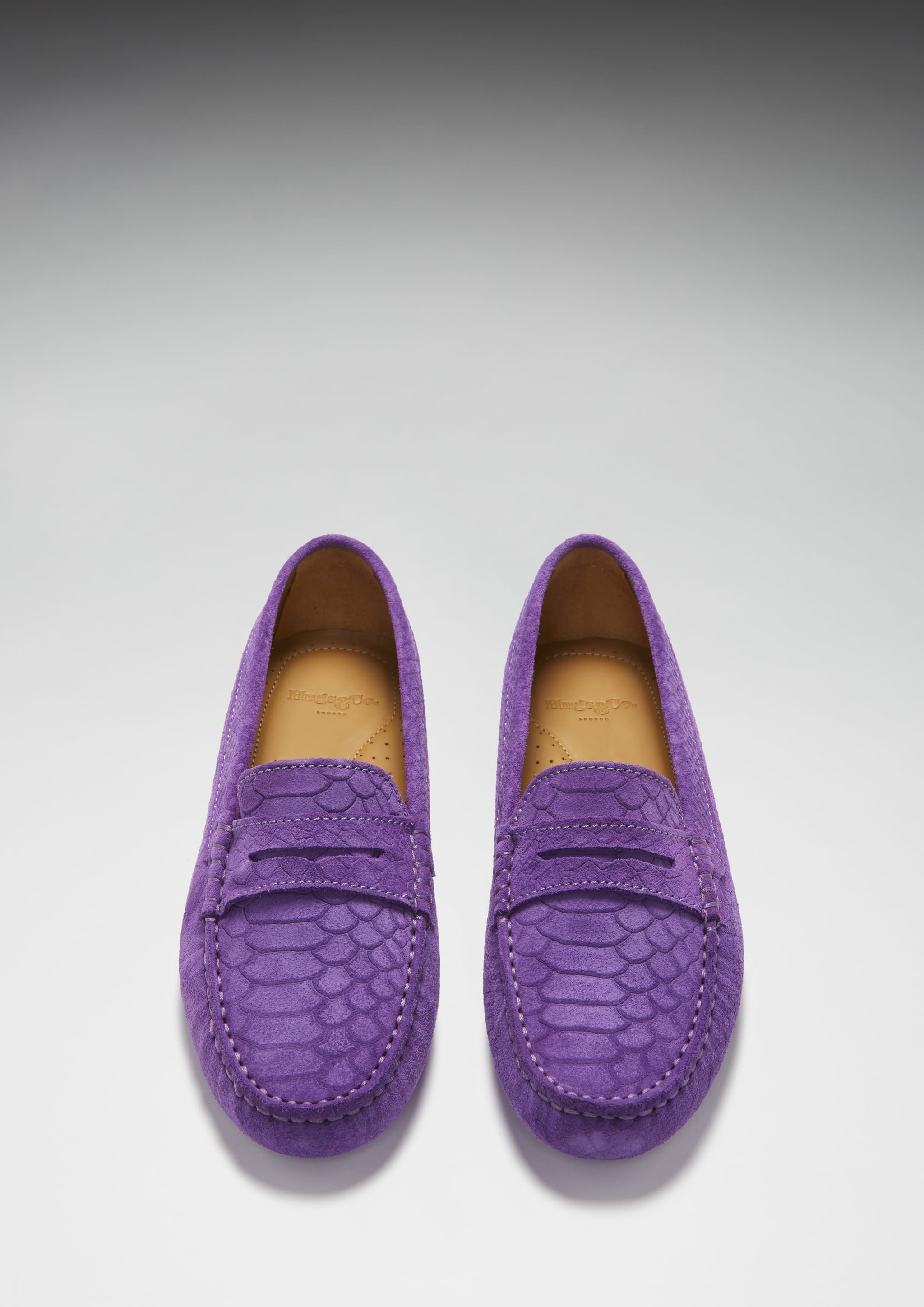 Damen-Penny-Slipper, lila geprägtes Veloursleder
