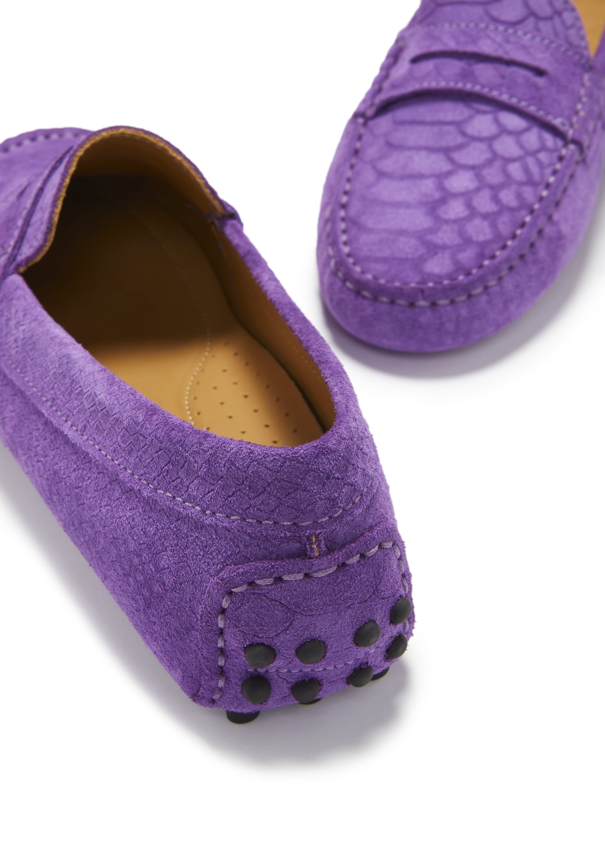 Damen-Penny-Slipper, lila geprägtes Veloursleder
