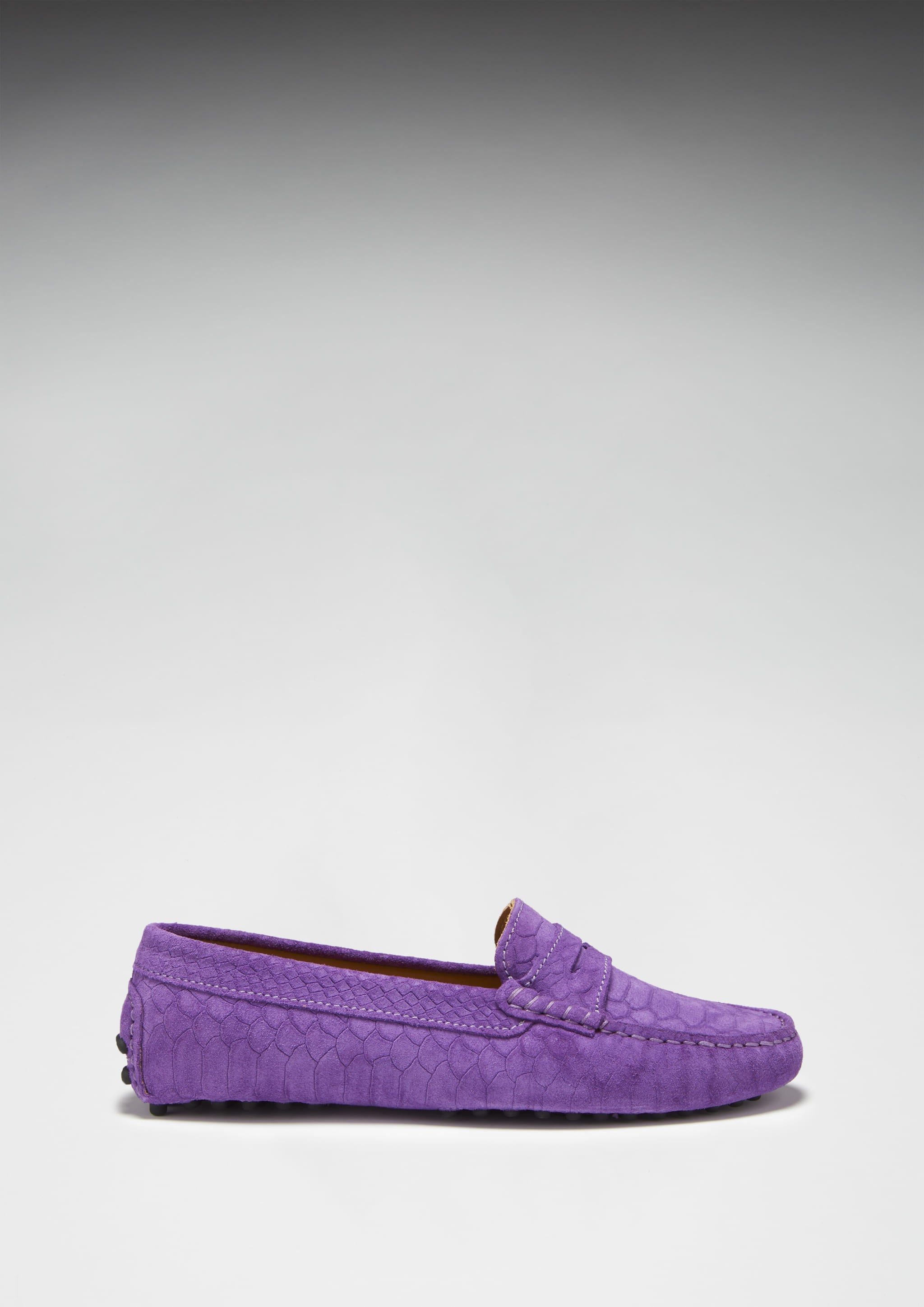 Damen-Penny-Slipper, lila geprägtes Veloursleder