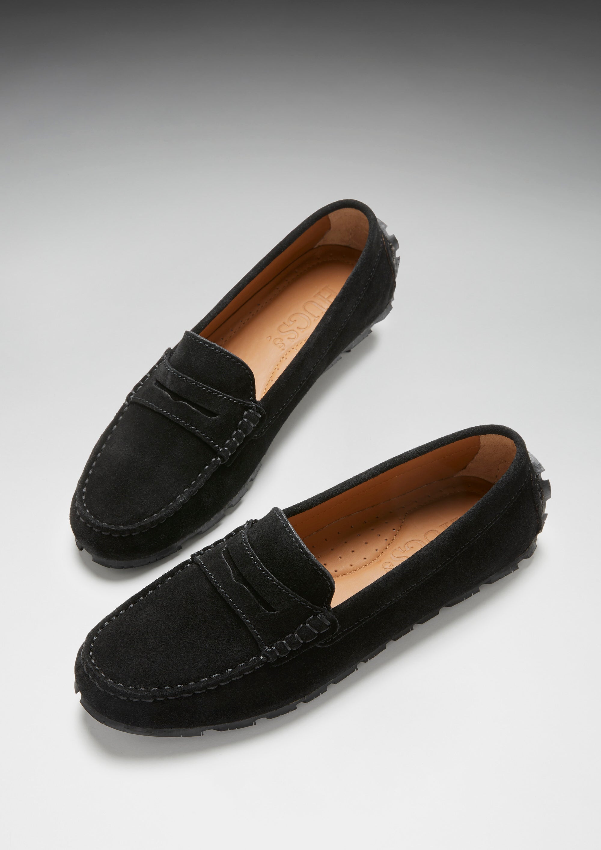 Damen-Pennyloafer mit Reifensohle, schwarzes Wildleder