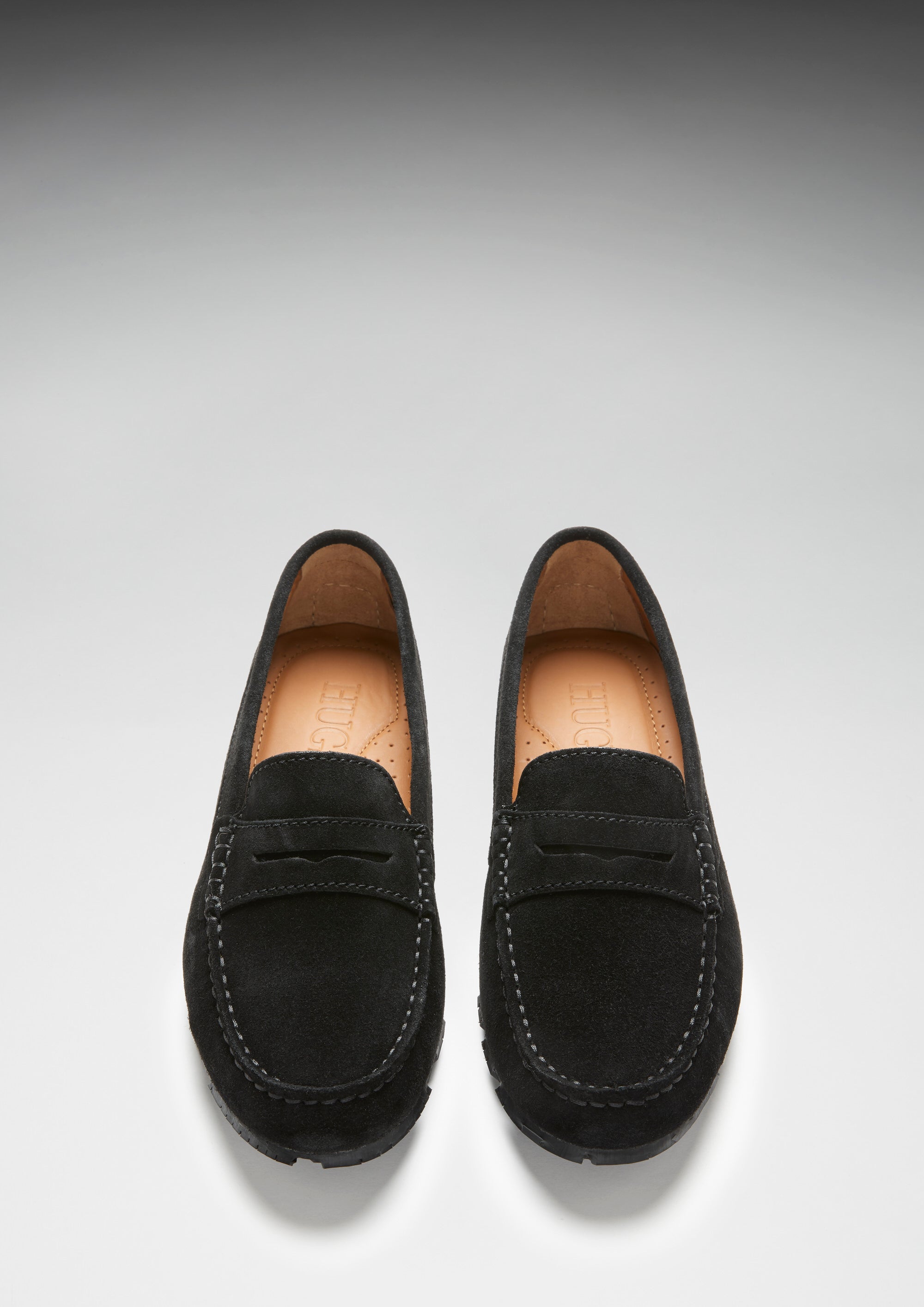 Damen-Pennyloafer mit Reifensohle, schwarzes Wildleder