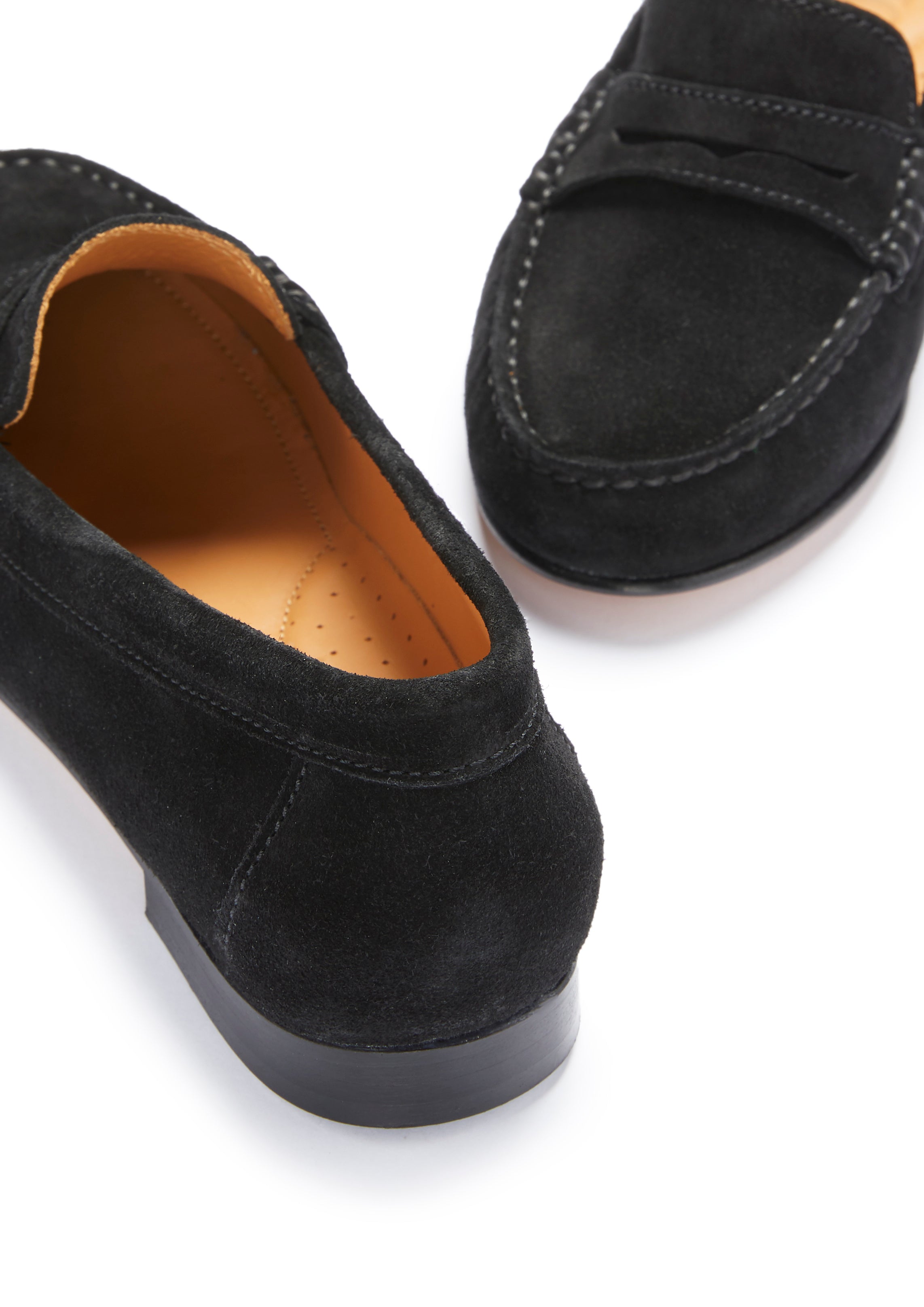 Damen Penny Loafers Leder Sohle, schwarzes Wildleder