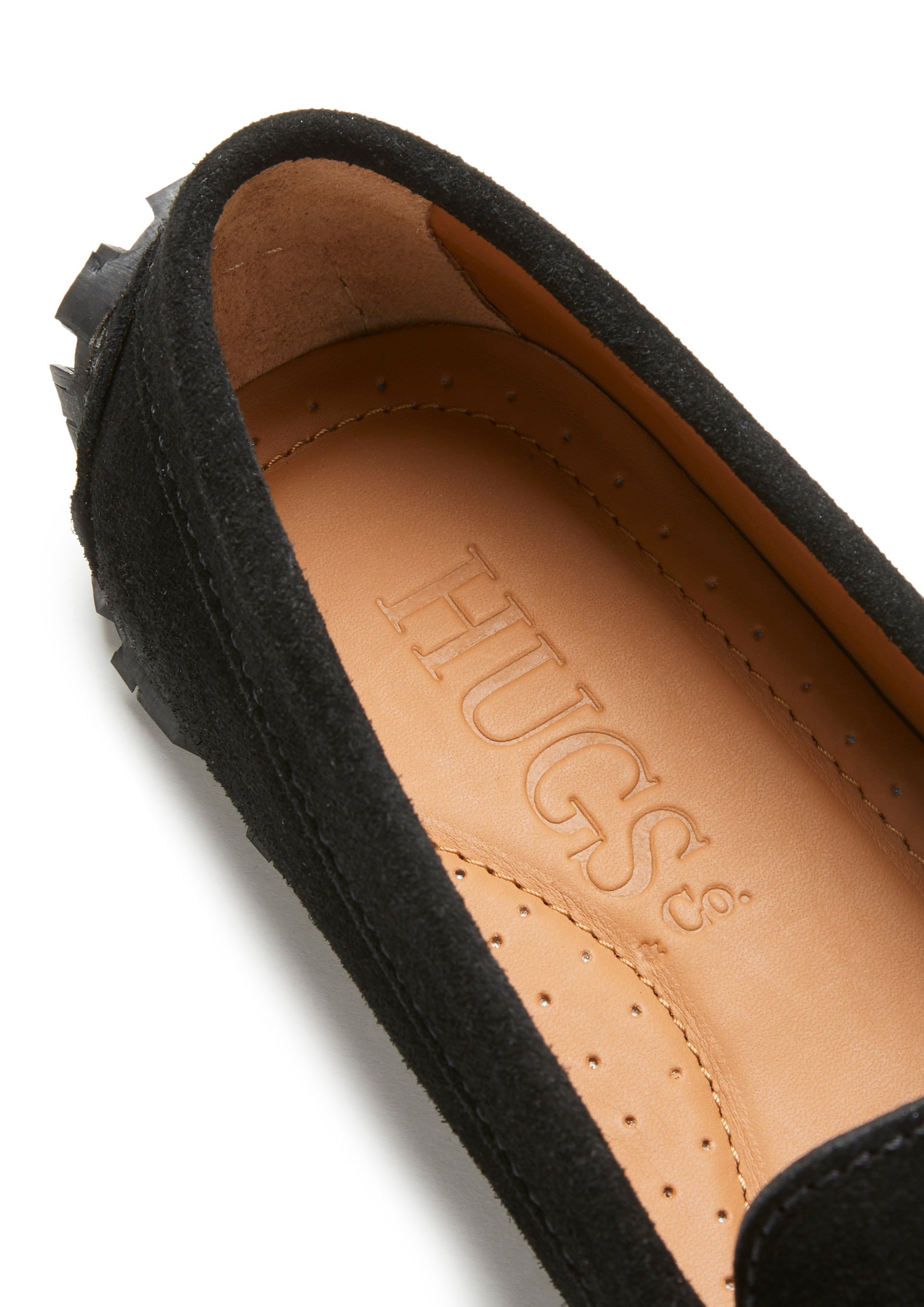 Damen-Pennyloafer mit Reifensohle, schwarzes Wildleder