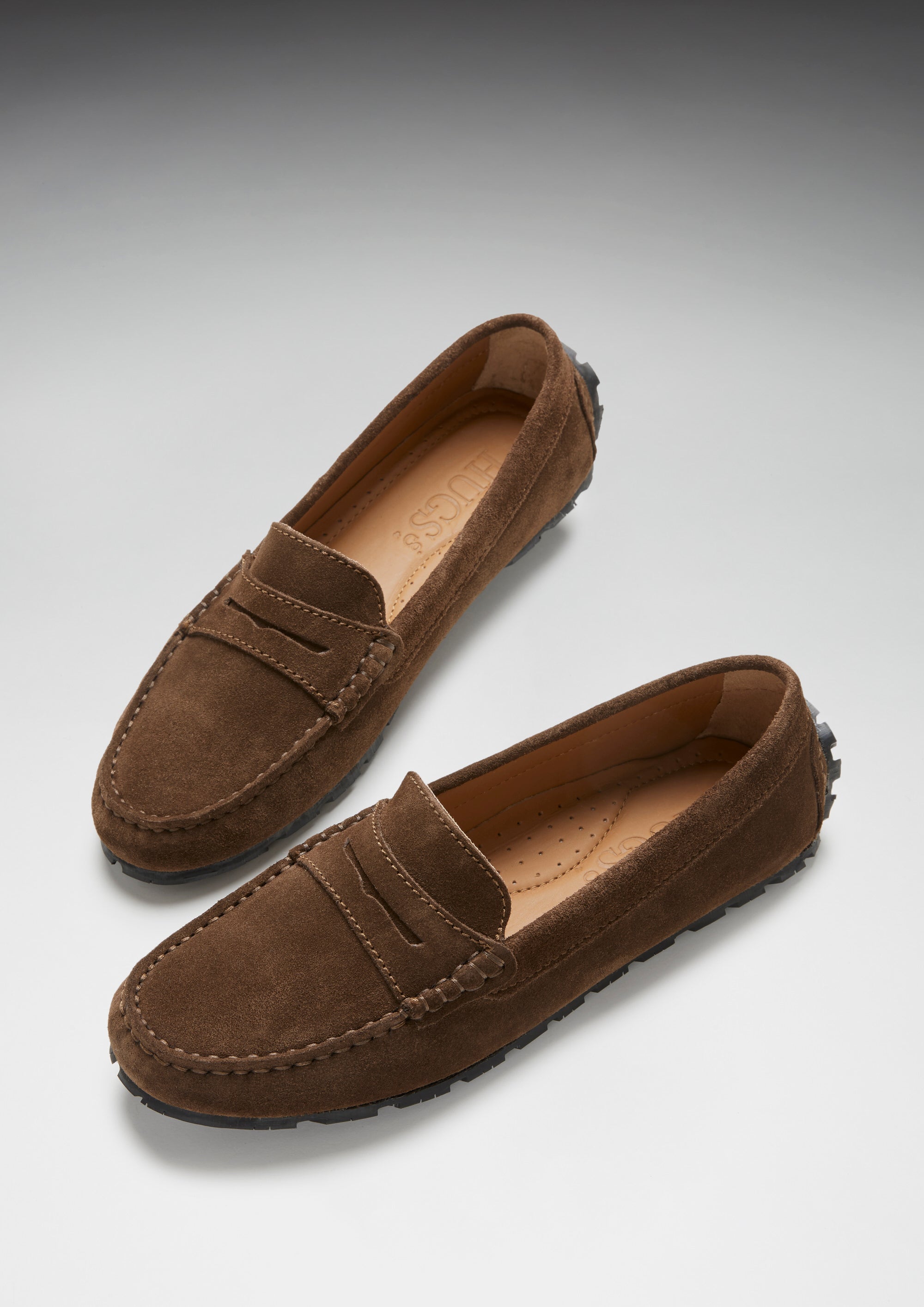 Damen Penny Loafers mit Reifensohle, braunes Wildleder