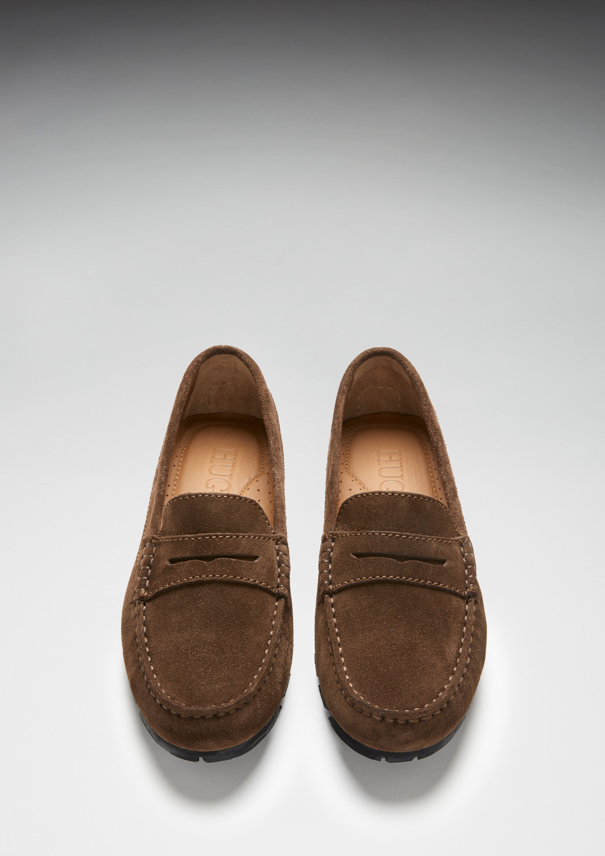 Damen Penny Loafers mit Reifensohle, braunes Wildleder