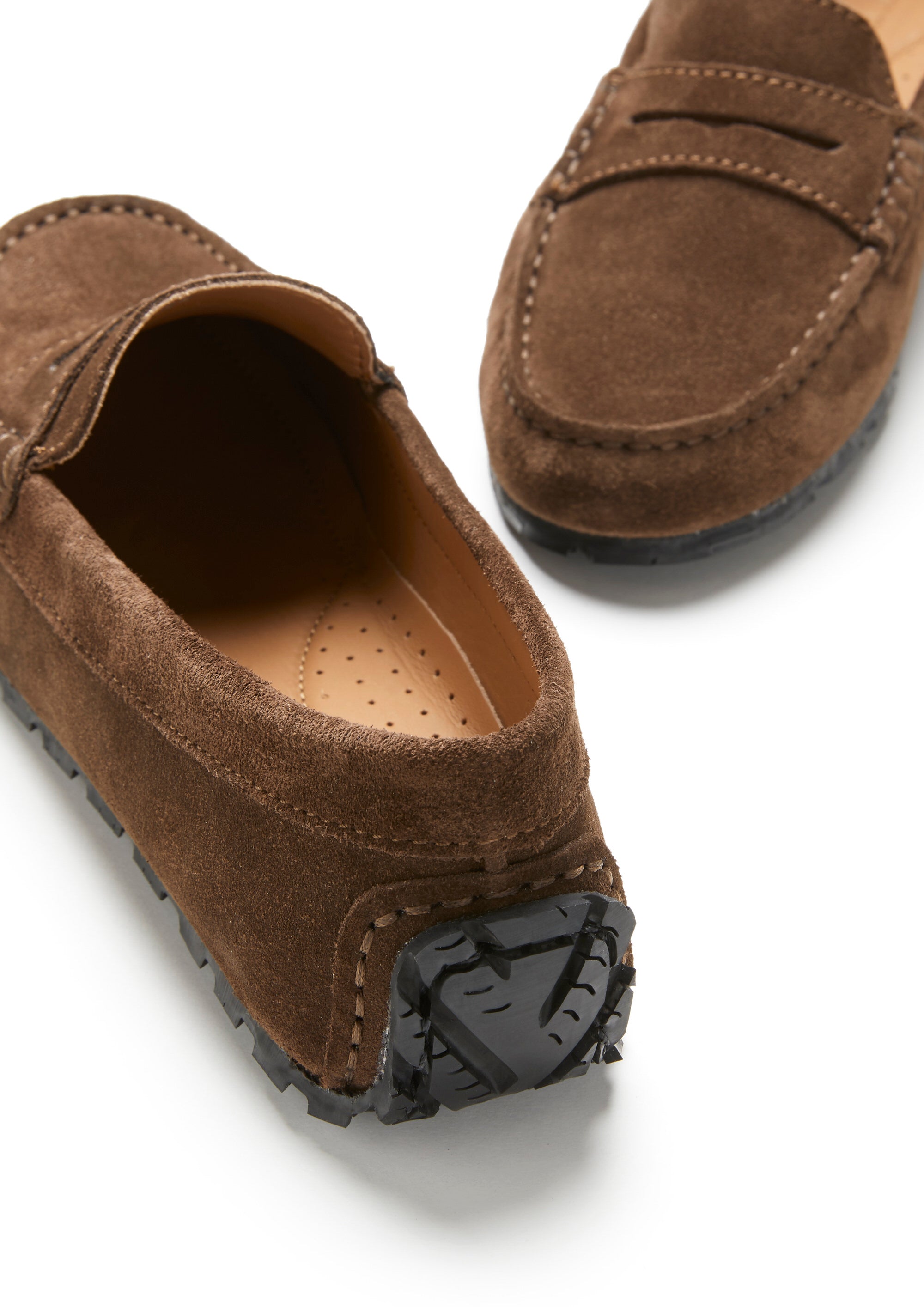 Damen Penny Loafers mit Reifensohle, braunes Wildleder