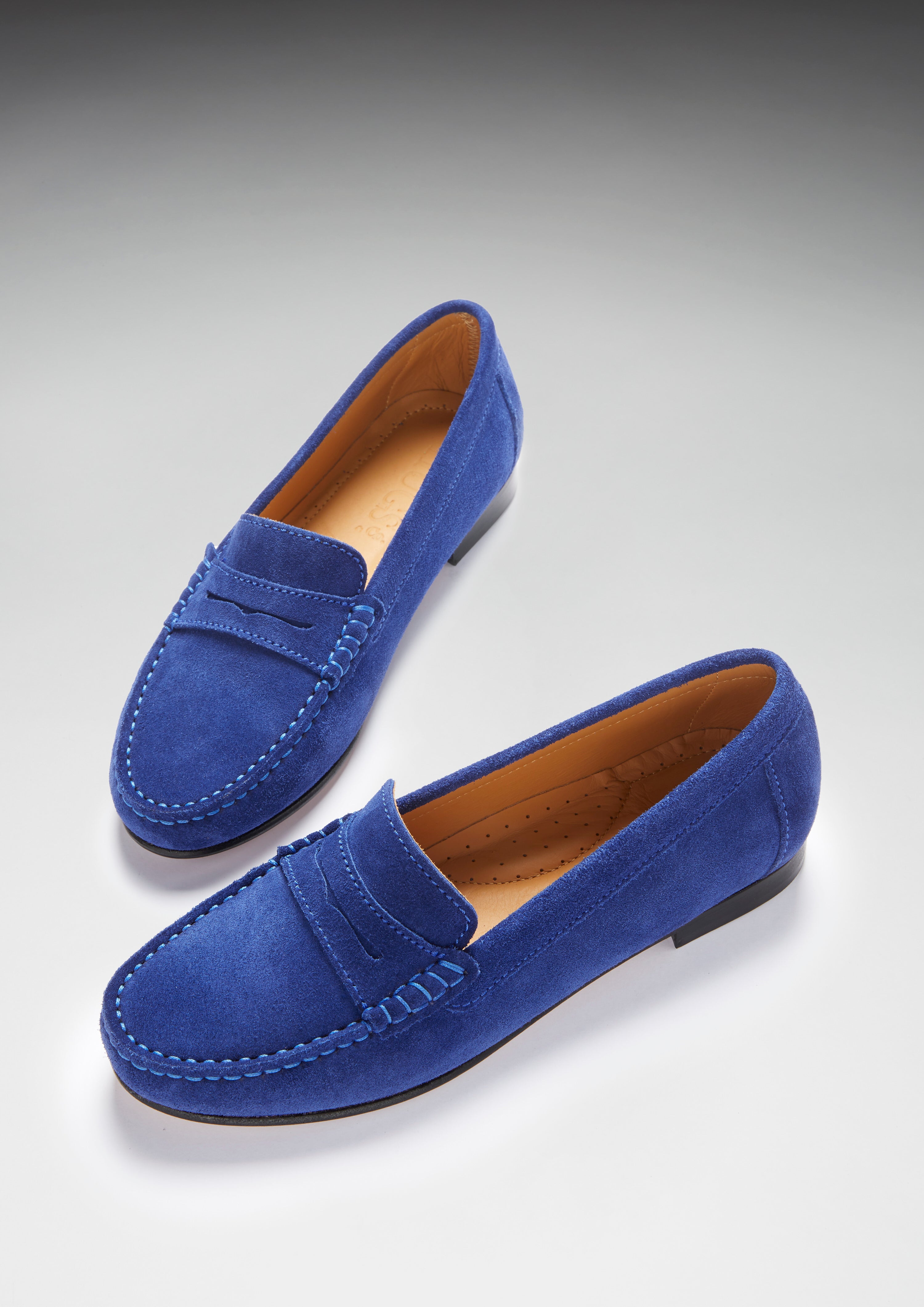 Damen Penny Loafer Leder Sohle, Tinte blau Wildleder