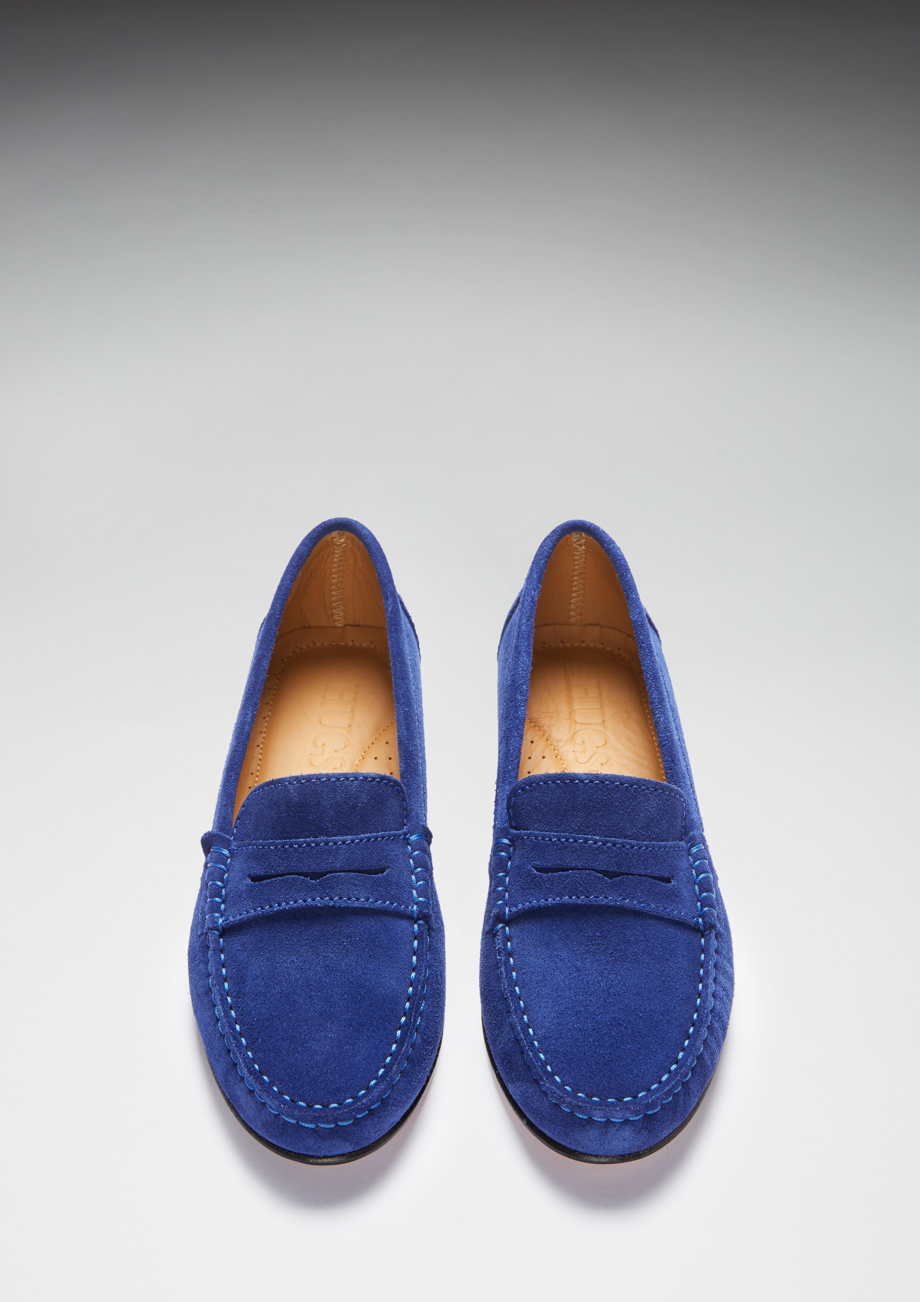 Damen Penny Loafer Leder Sohle, Tinte blau Wildleder