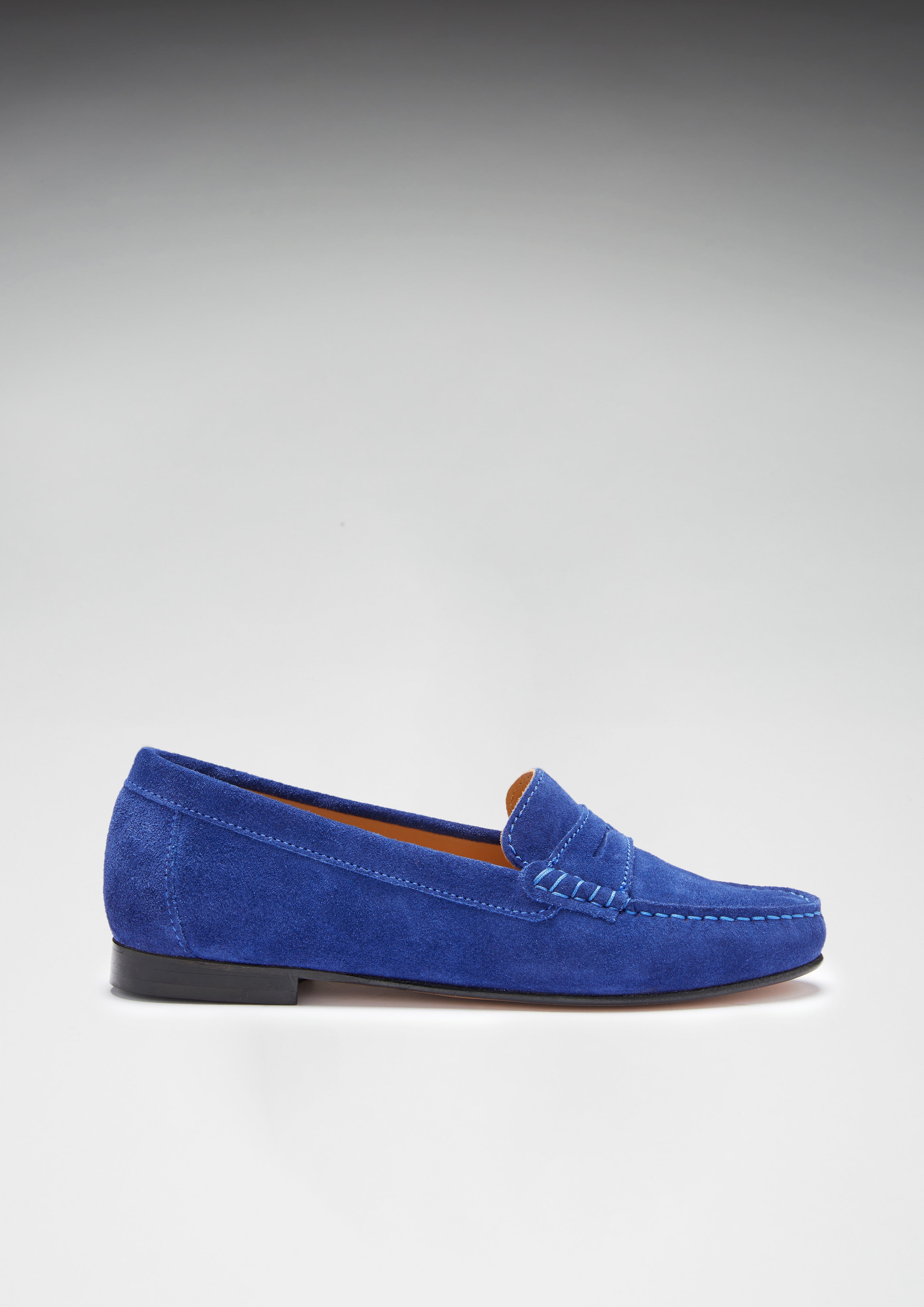 Damen Penny Loafer Leder Sohle, Tinte blau Wildleder