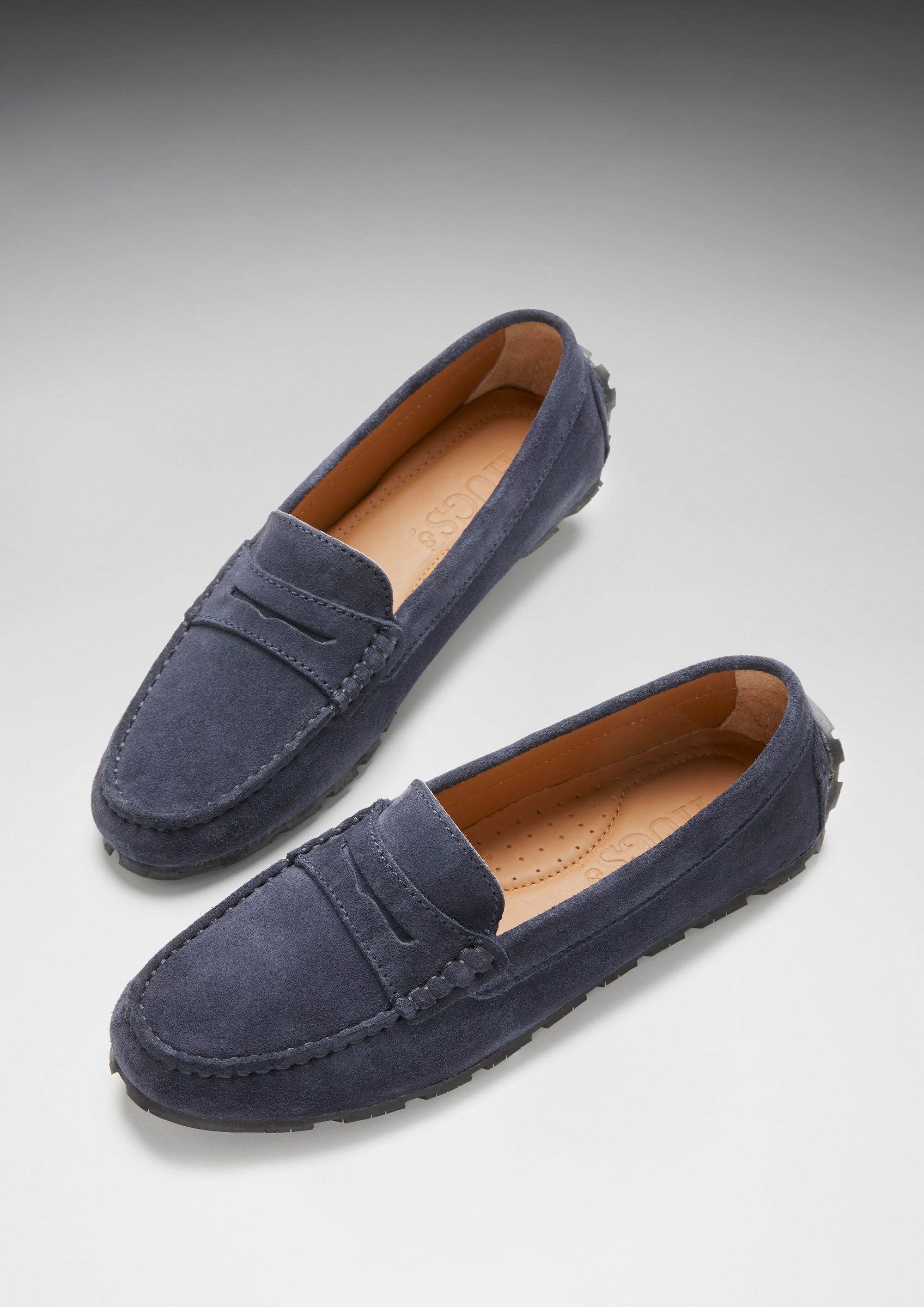 Damen-Pennyloafer mit Profilsohle, marineblaues Veloursleder