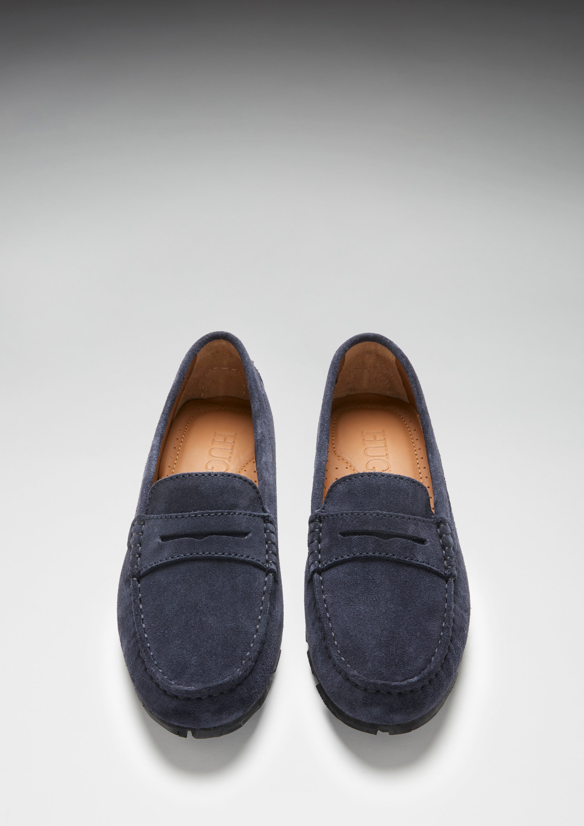Damen-Pennyloafer mit Profilsohle, marineblaues Veloursleder