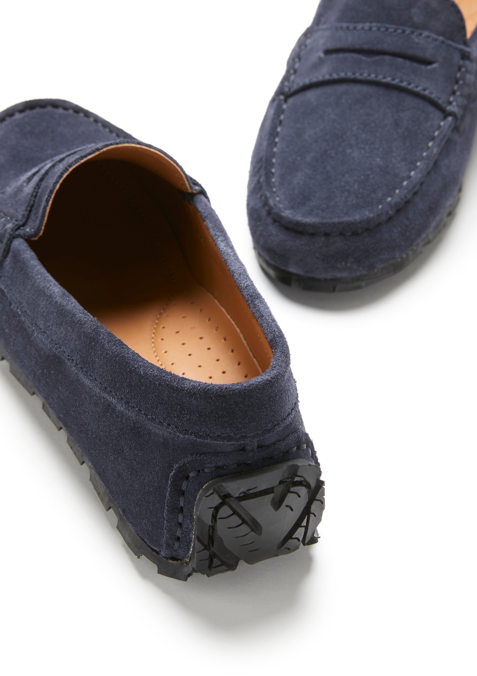Damen-Pennyloafer mit Profilsohle, marineblaues Veloursleder