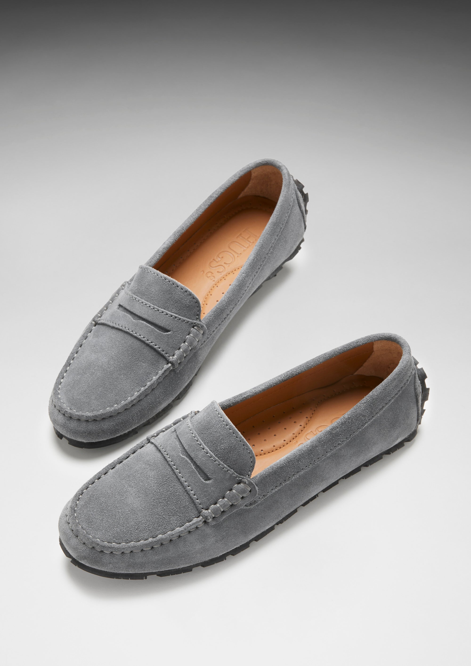 Damen Penny Loafers mit Profilsohle, taubengraues Veloursleder