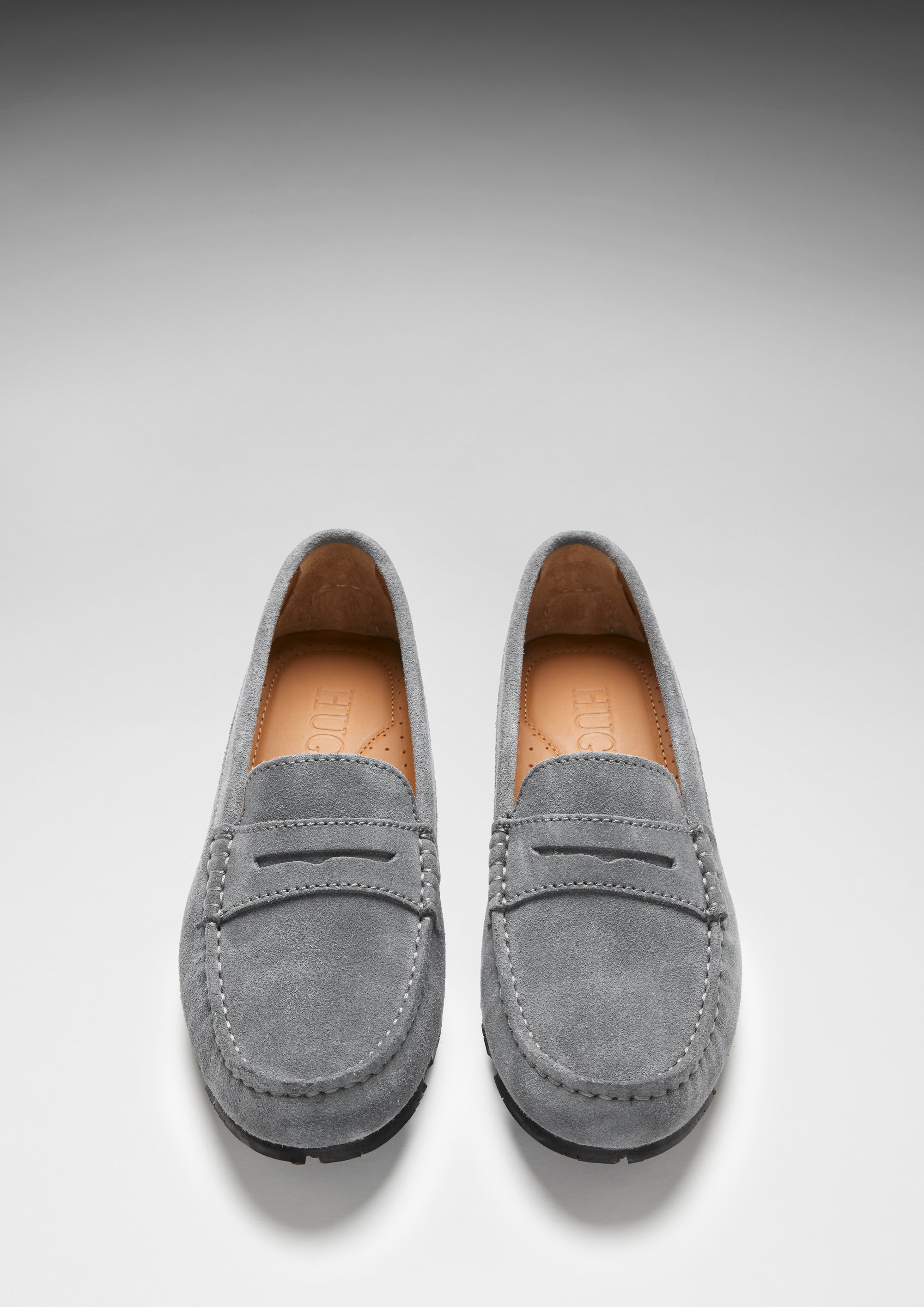 Damen Penny Loafers mit Profilsohle, taubengraues Veloursleder