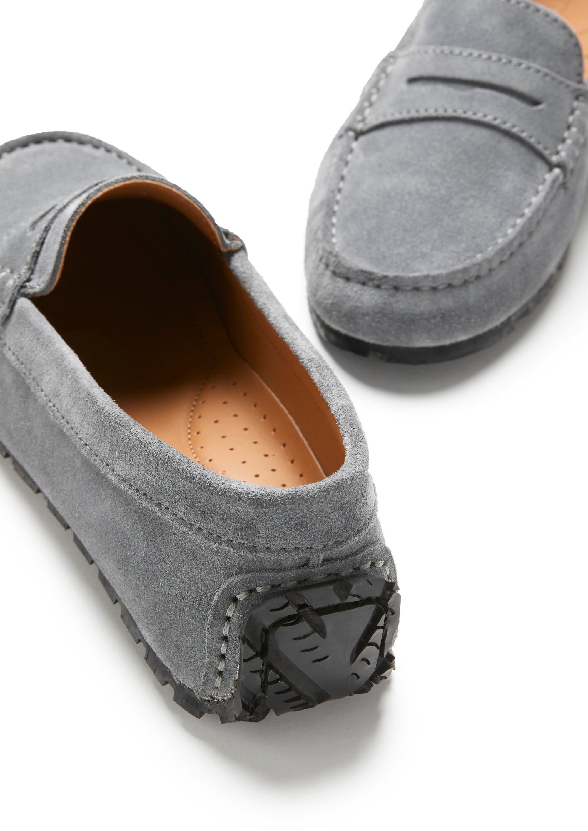 Damen Penny Loafers mit Profilsohle, taubengraues Veloursleder