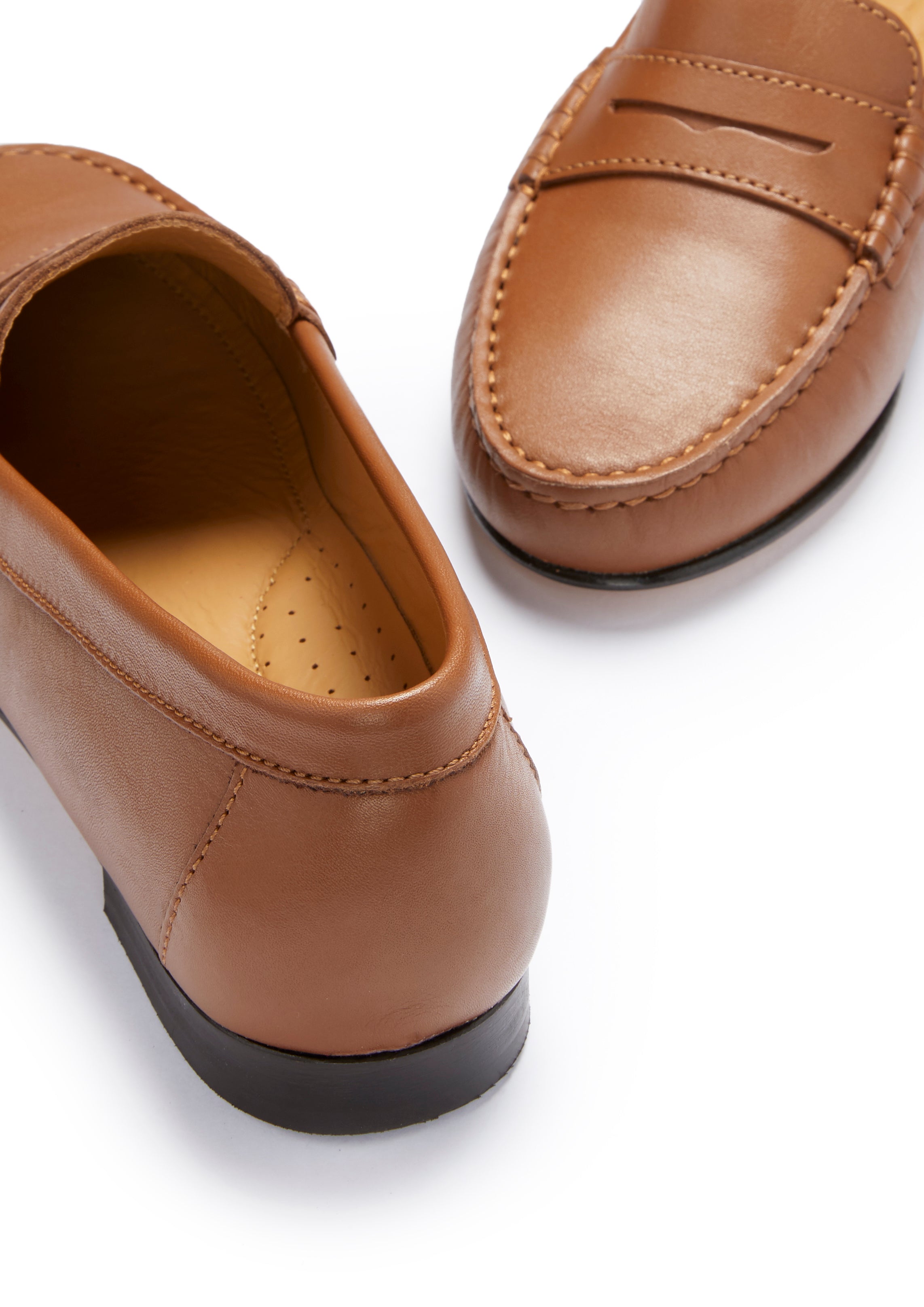 Damen Penny Loafers Leder Sohle, tanfarbenes Leder