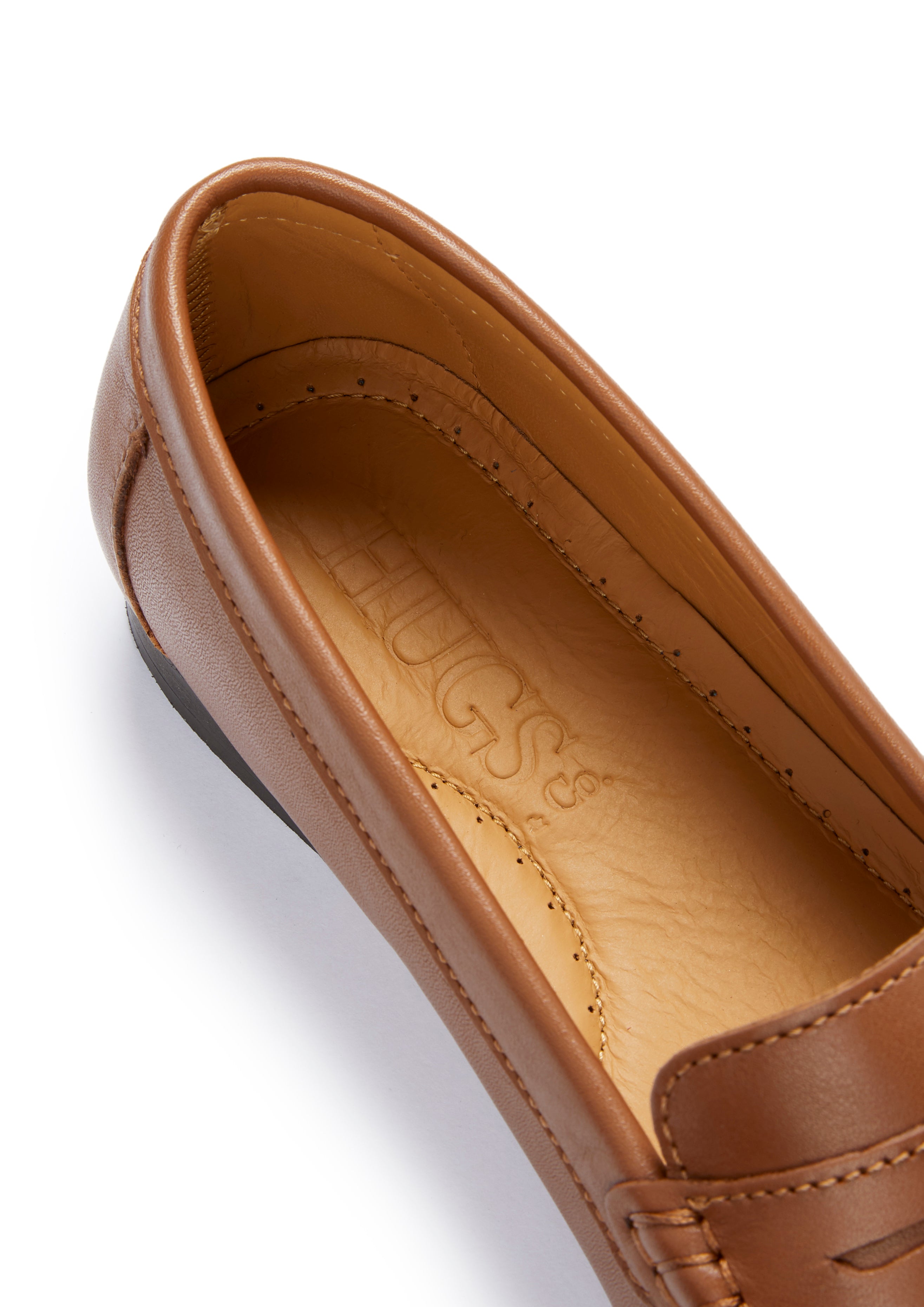 Damen Penny Loafers Leder Sohle, tanfarbenes Leder