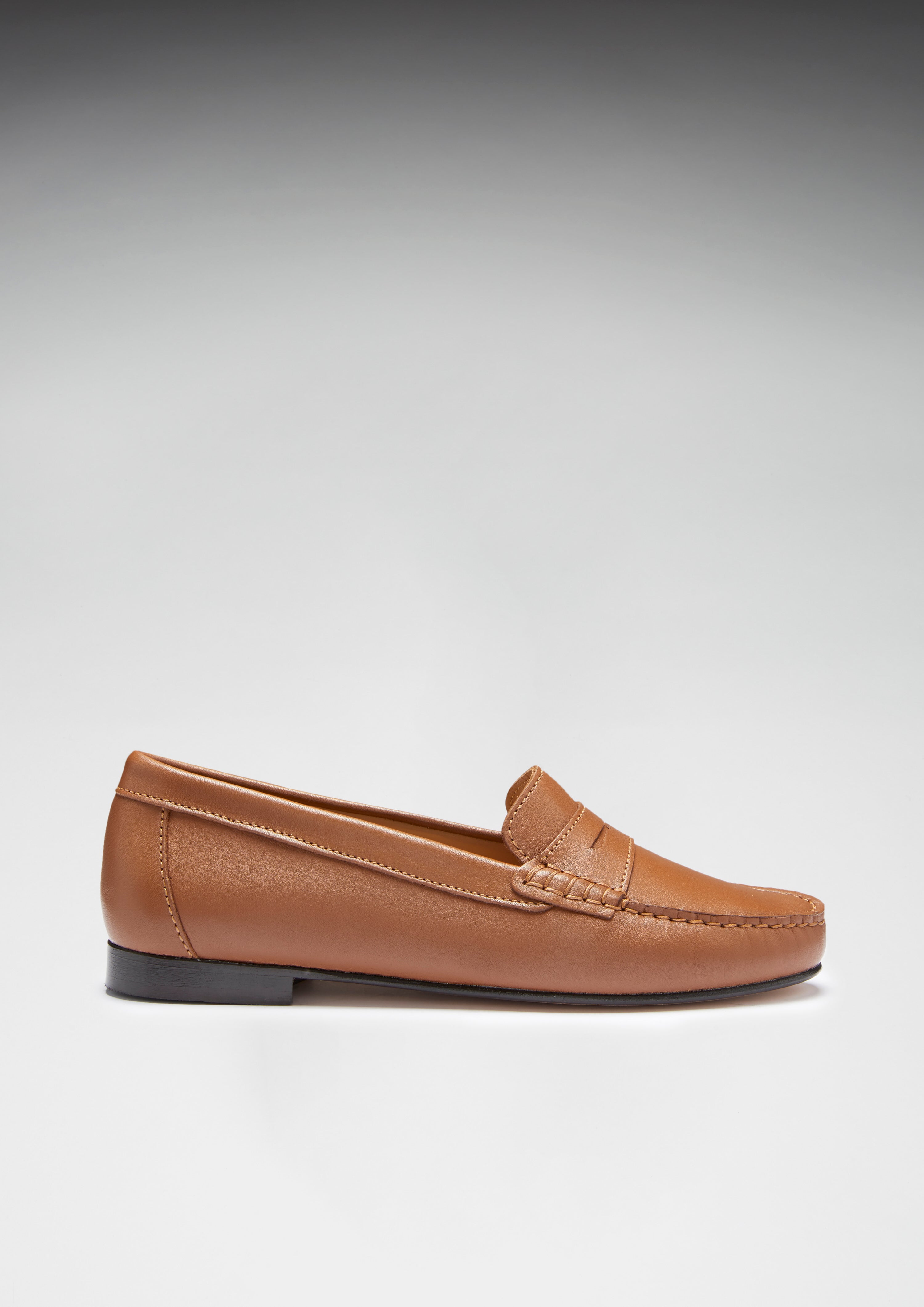 Damen Penny Loafers Leder Sohle, tanfarbenes Leder