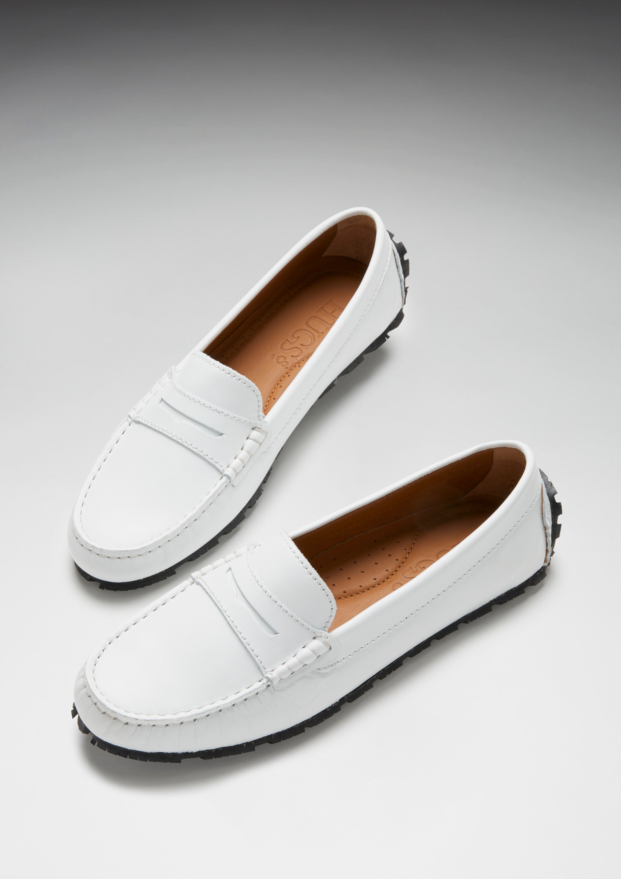 Damen Penny Loafers mit Profilsohle, weißes Leder