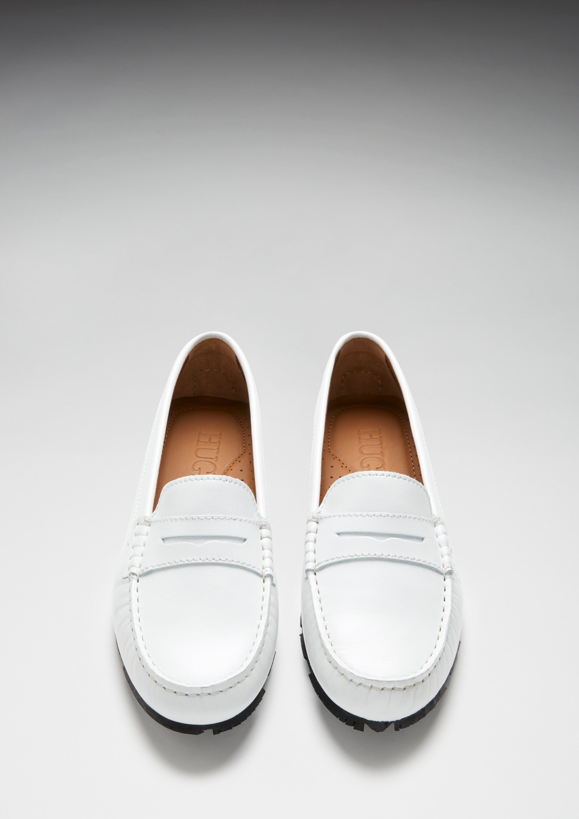 Damen Penny Loafers mit Profilsohle, weißes Leder