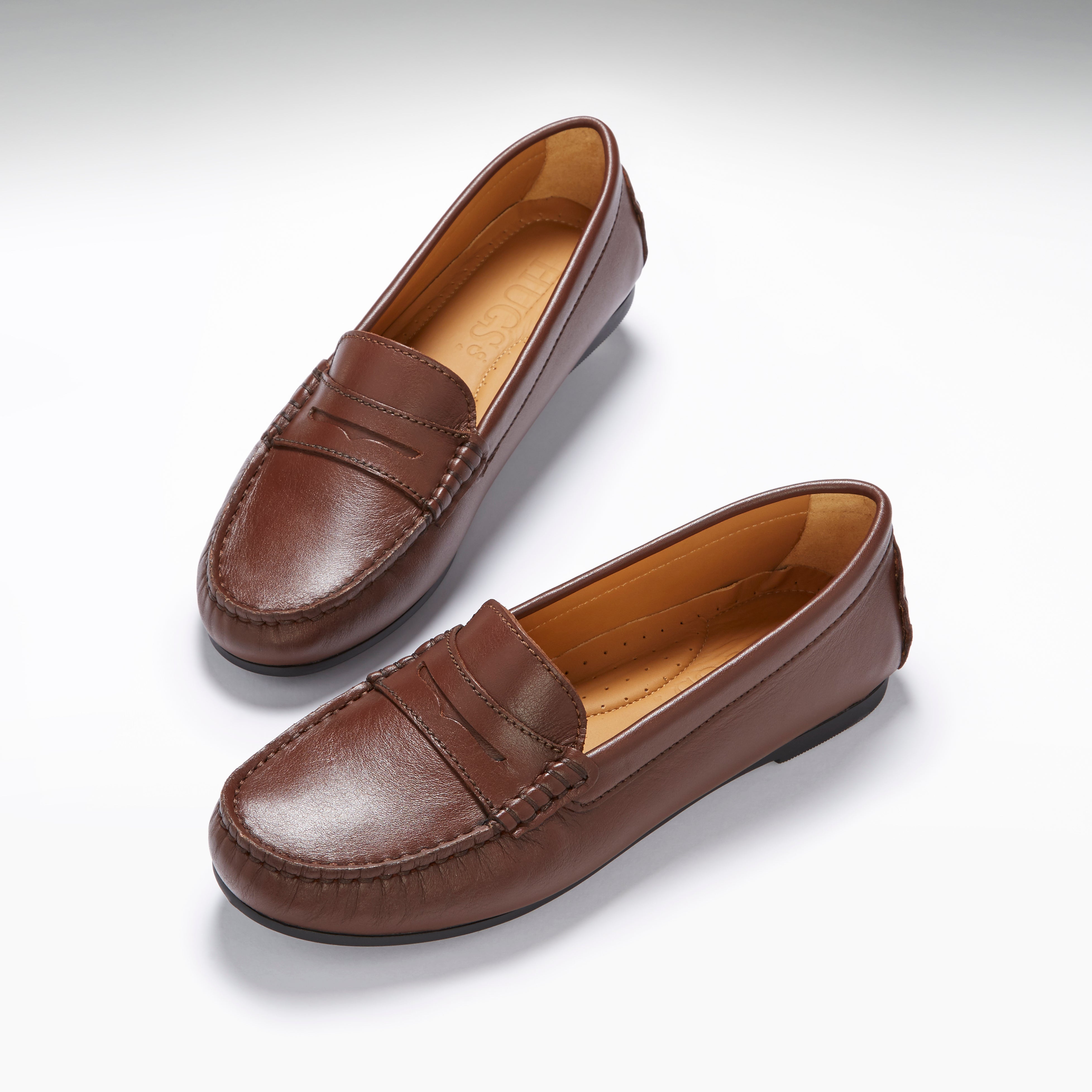 Damen-Slipper Penny Driving Loafers Vollgummi-Sohle, braunes Leder