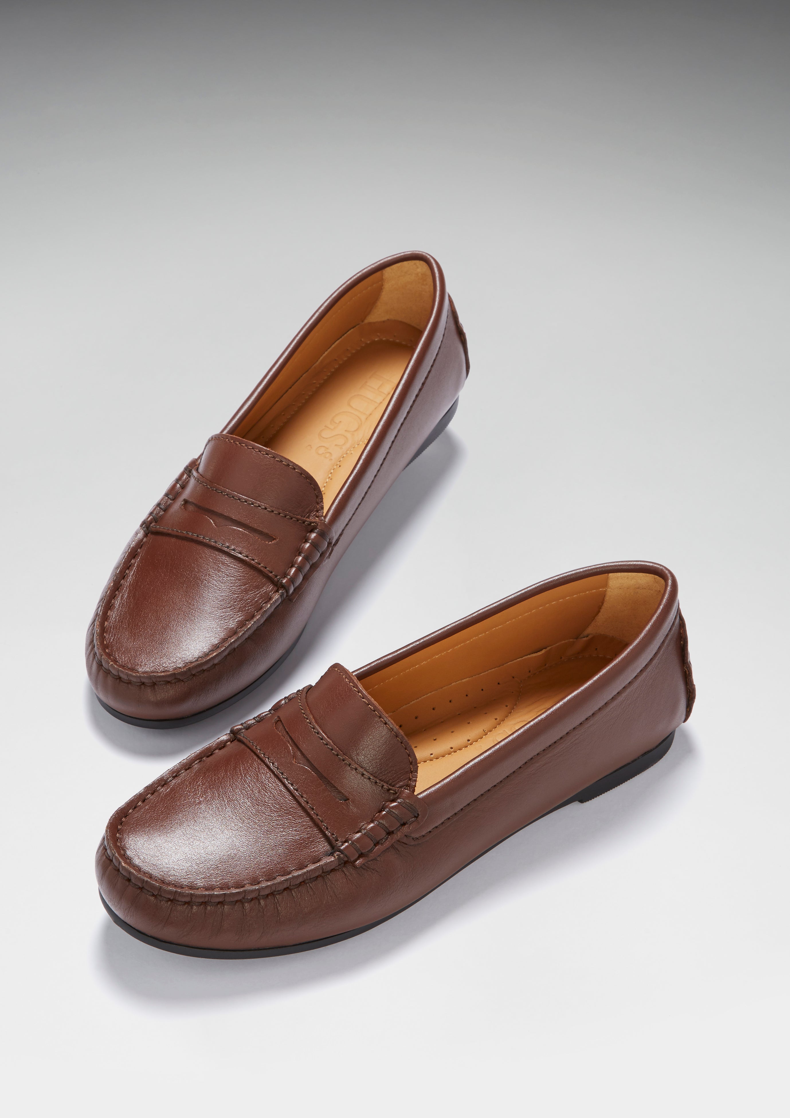 Damen-Slipper Penny Driving Loafers Vollgummi-Sohle, braunes Leder