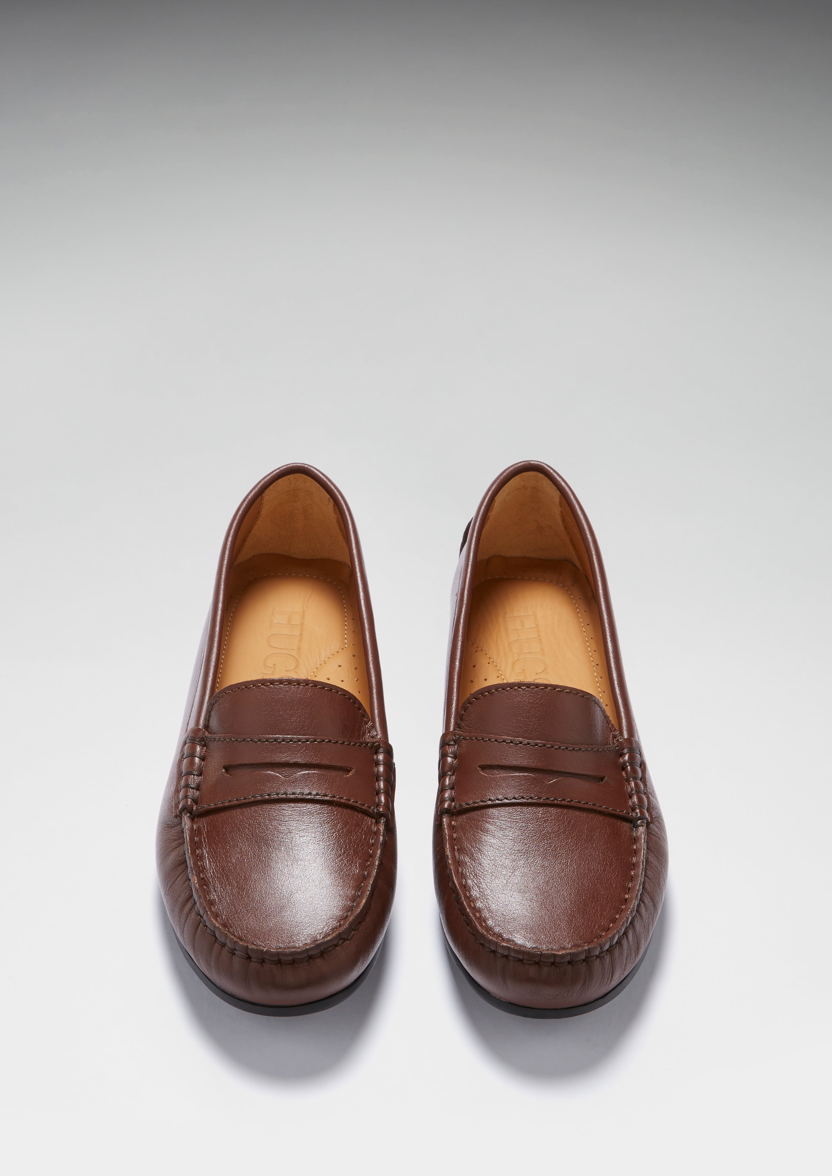 Damen-Slipper Penny Driving Loafers Vollgummi-Sohle, braunes Leder