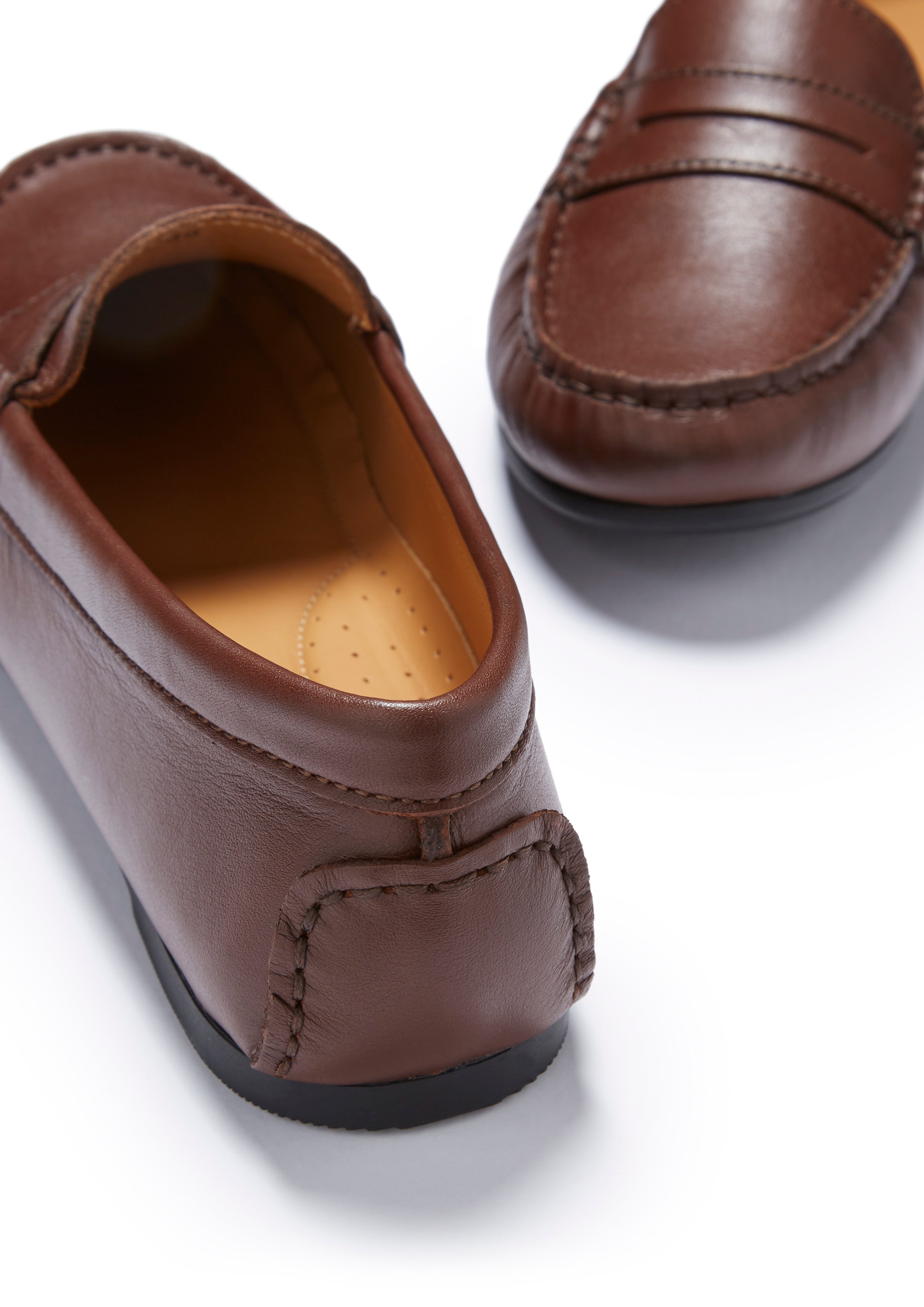 Damen-Slipper Penny Driving Loafers Vollgummi-Sohle, braunes Leder