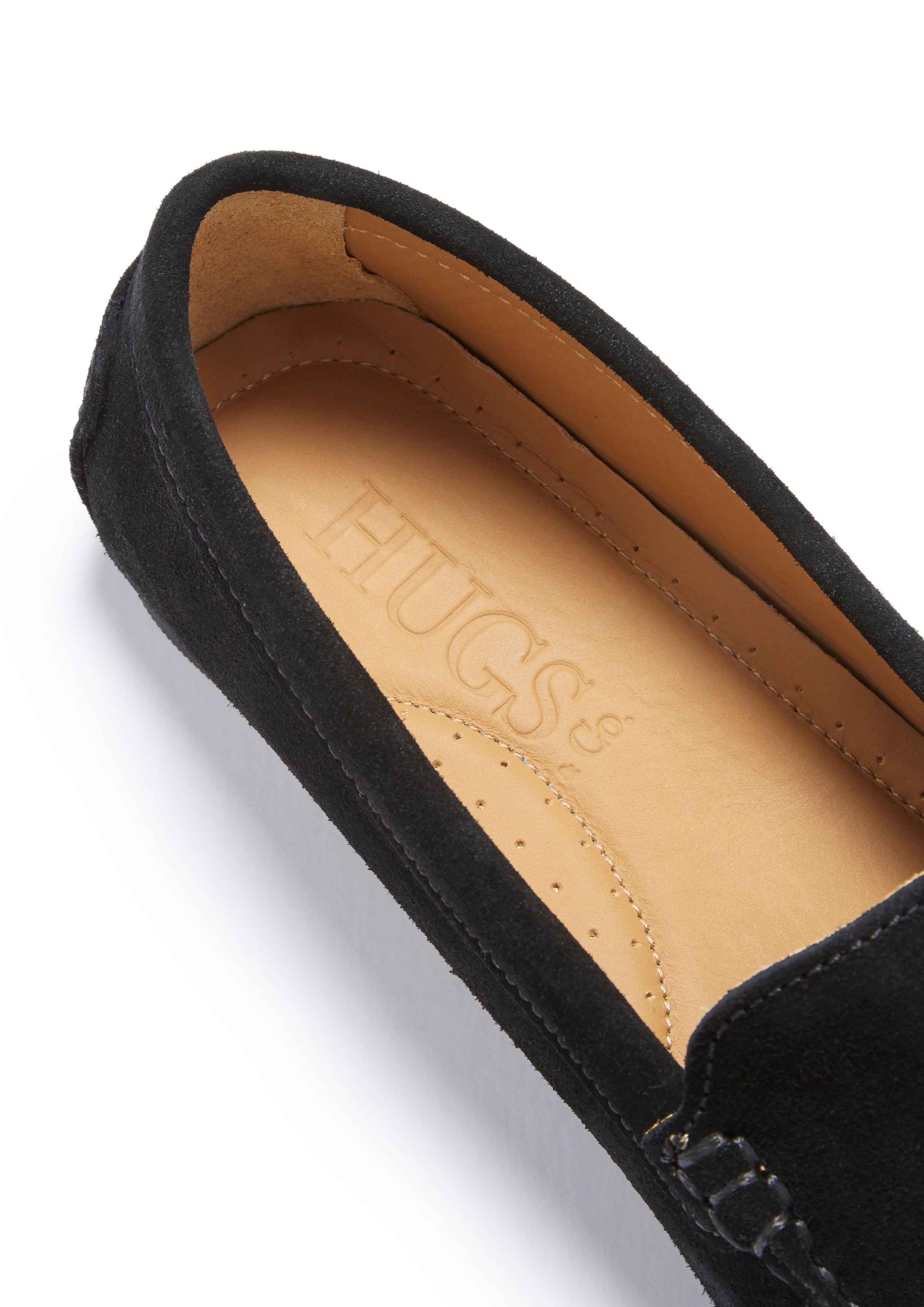Damen Mokassins mit Quasten Gumminoppensohle, schwarzes Wildleder