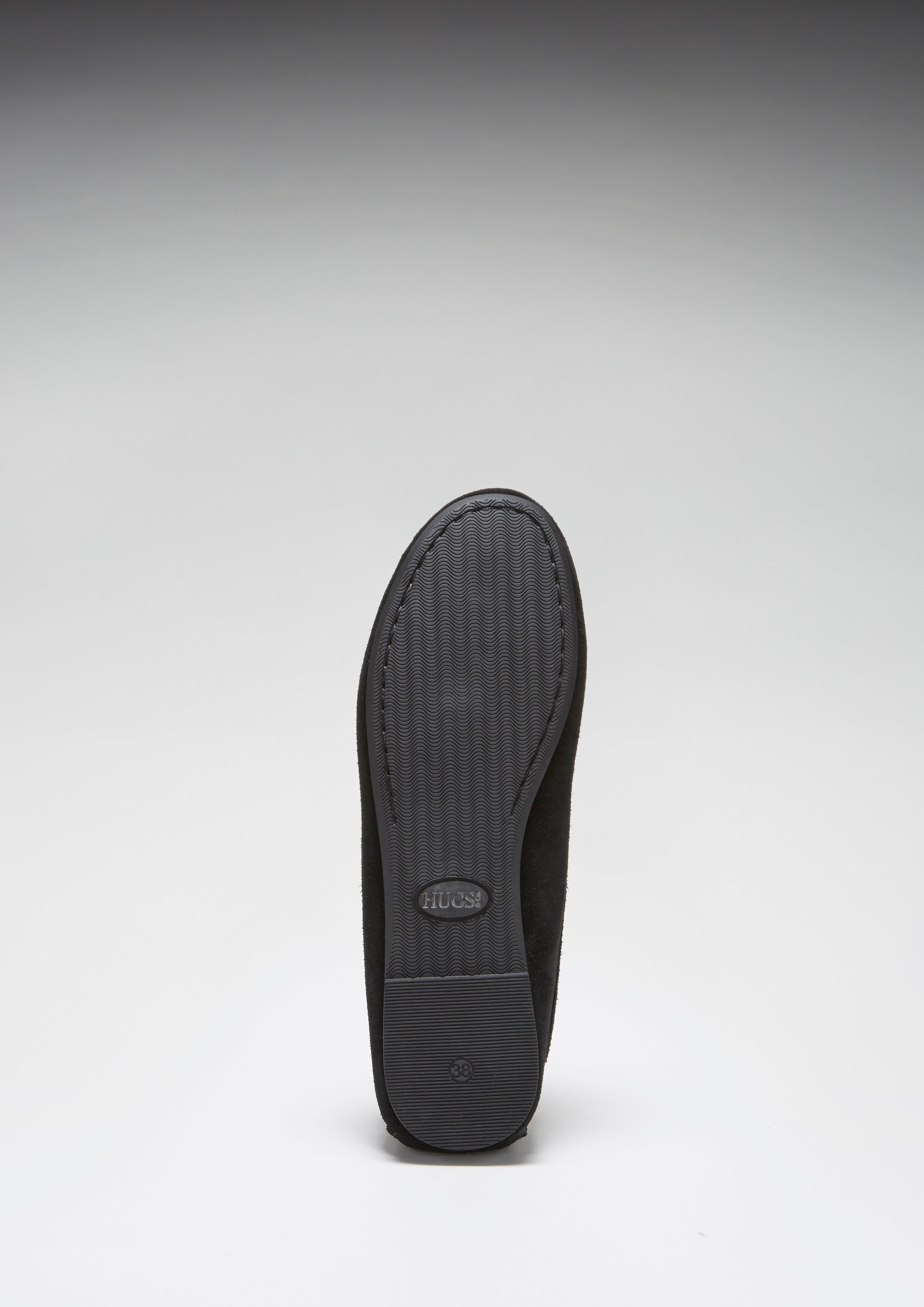 Damen Mokassins mit Quasten Gumminoppensohle, schwarzes Wildleder
