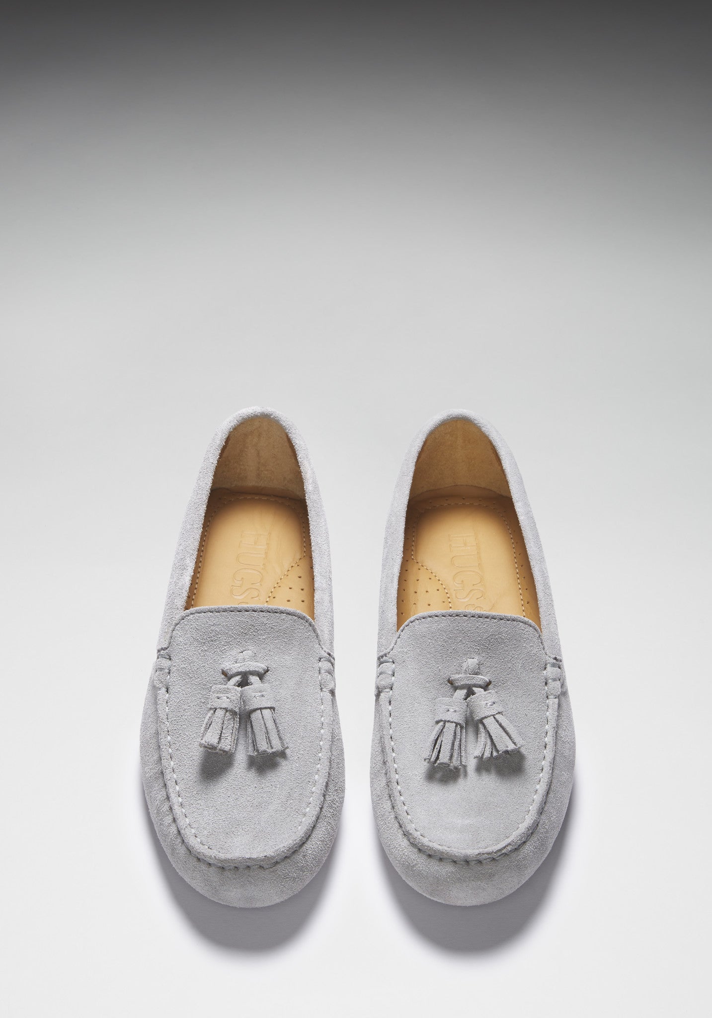 Damen-Driving-Loafer mit Quasten, taubengraues Veloursleder